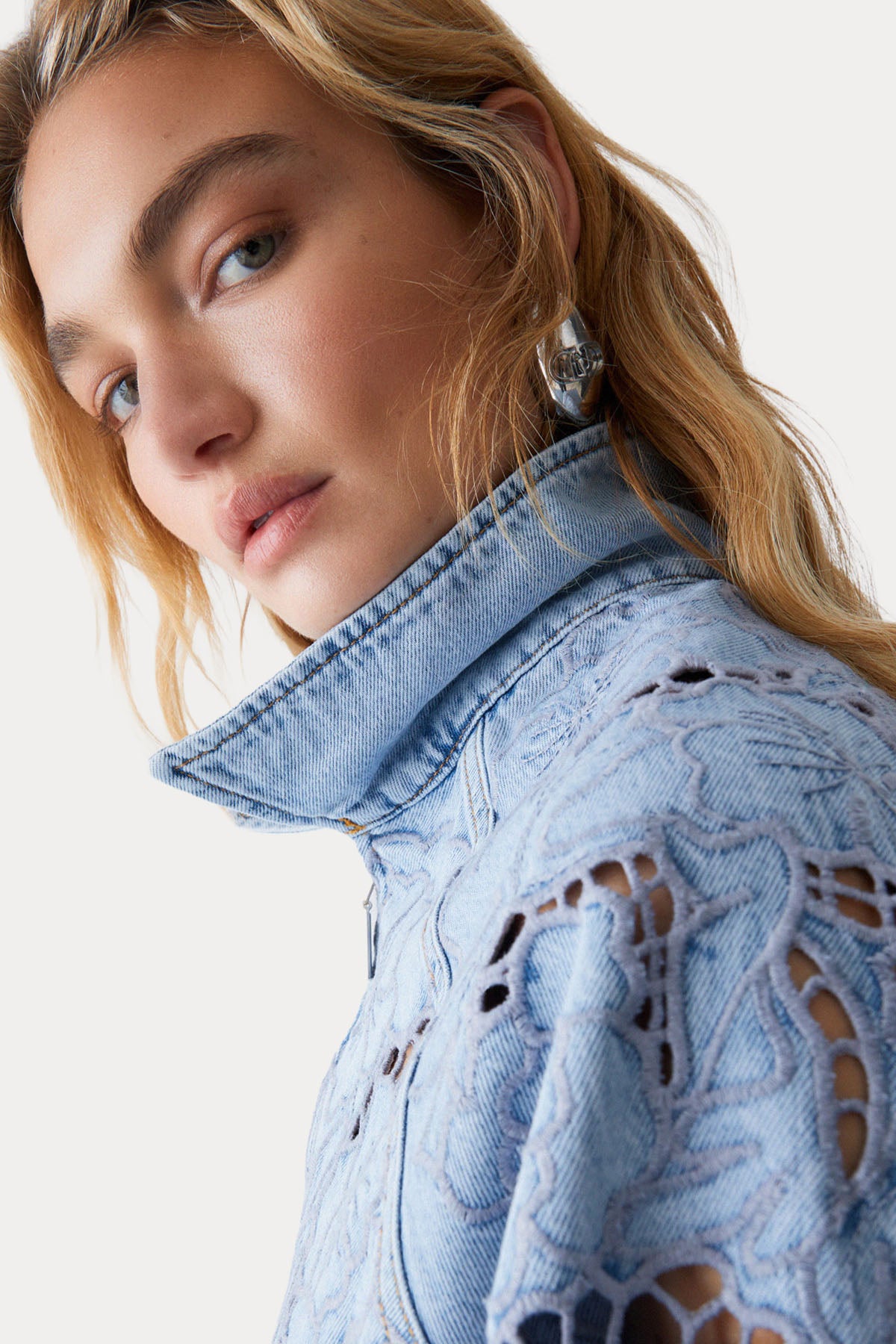 Liu Jo Loose Fit Nakış Desenli Bomber Denim Ceket-Ceket-Libas