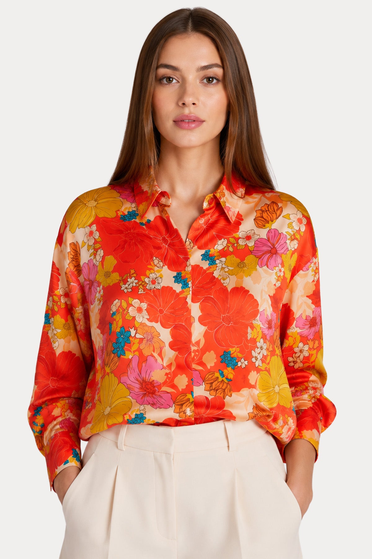 Liu Jo Regular Fit Çiçek Desenli Saten Gömlek