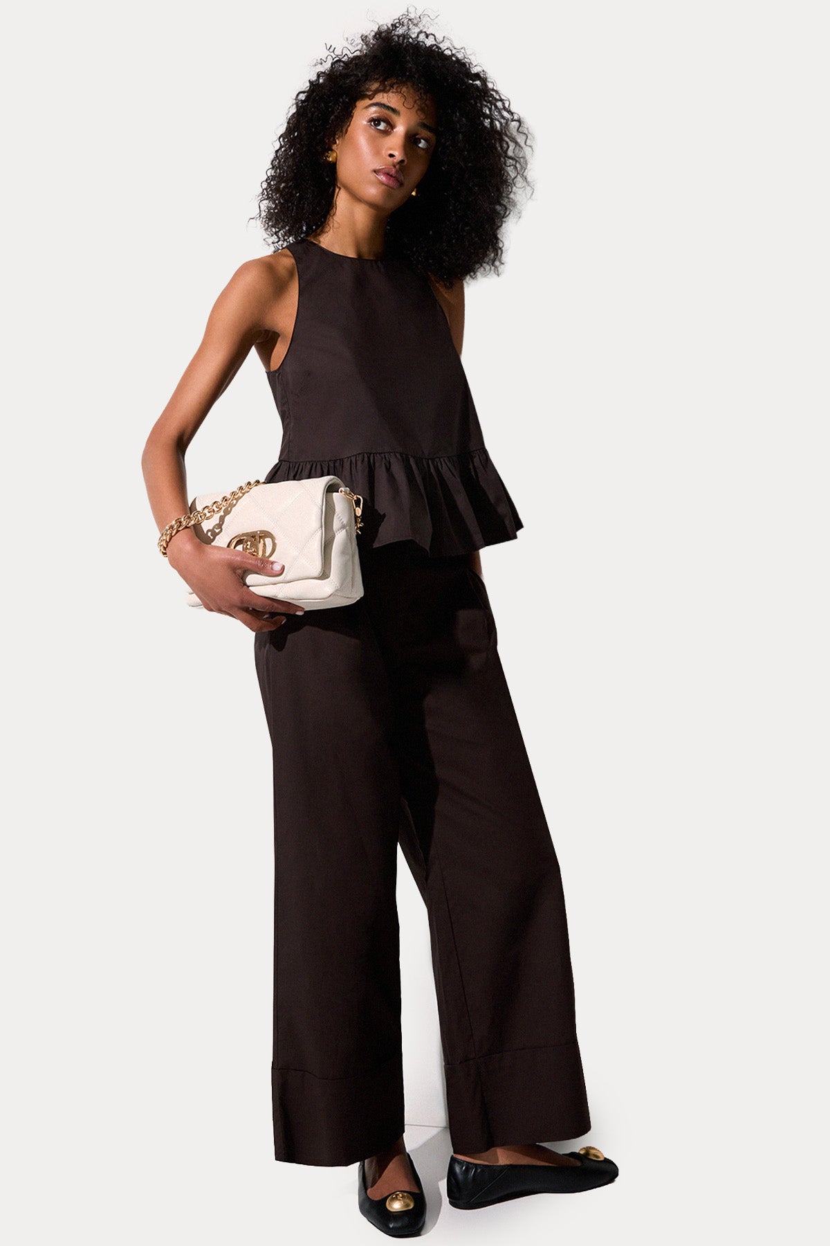 Liu Jo Straight Wide Leg Yüksek Belli Poplin Pantolon-Pantolon-Libas