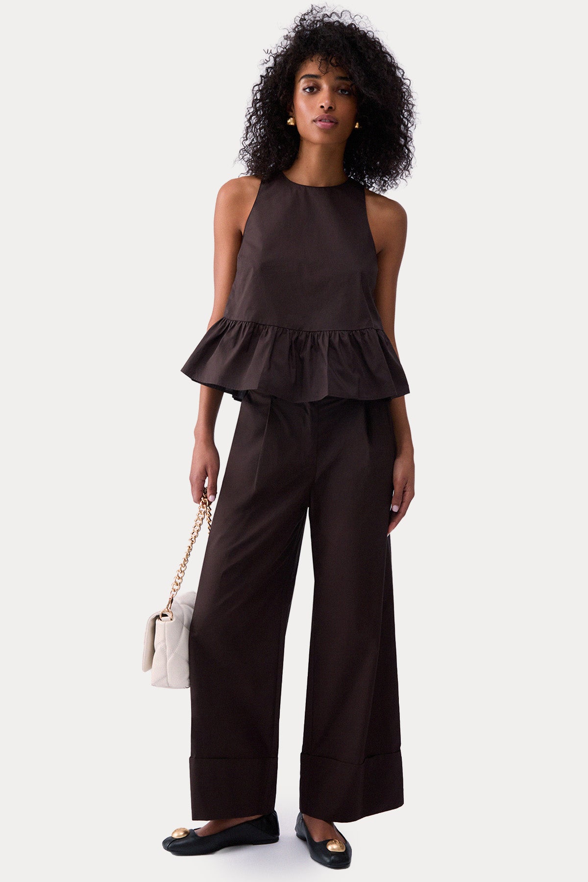 Liu Jo Straight Wide Leg Yüksek Belli Poplin Pantolon-Pantolon-Libas