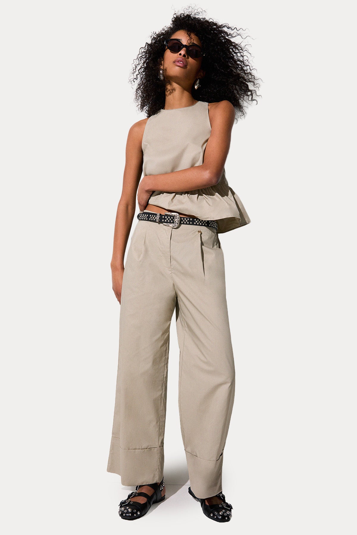 Liu Jo Straight Wide Leg Yüksek Belli Poplin Pantolon-Pantolon-Libas