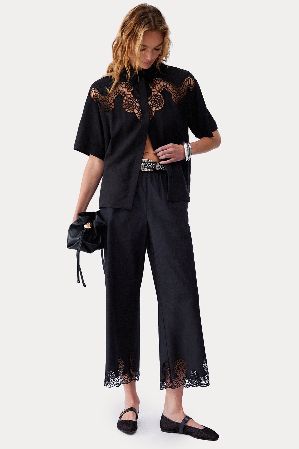 Liu Jo Straight Fit Beli Lastikli Nakış Detaylı Poplin Pantolon-Pantolon-Libas