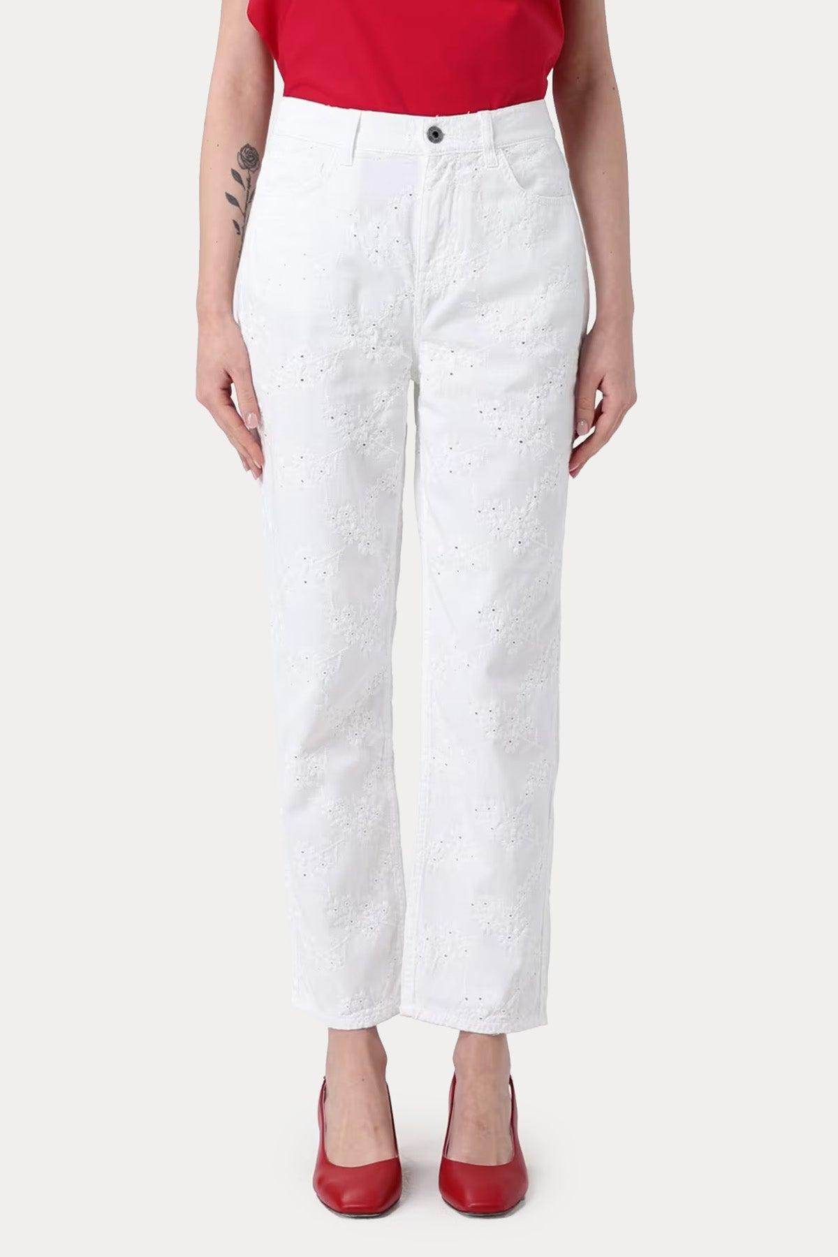 Liu Jo Straight Slim Fit Dantel Nakışlı Pantolon