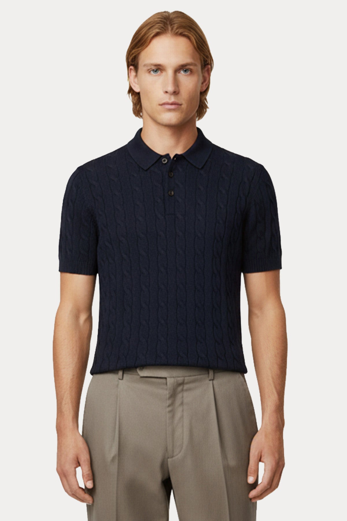 Gran Sasso Regular Fit Polo Yaka Saç Örgü Triko