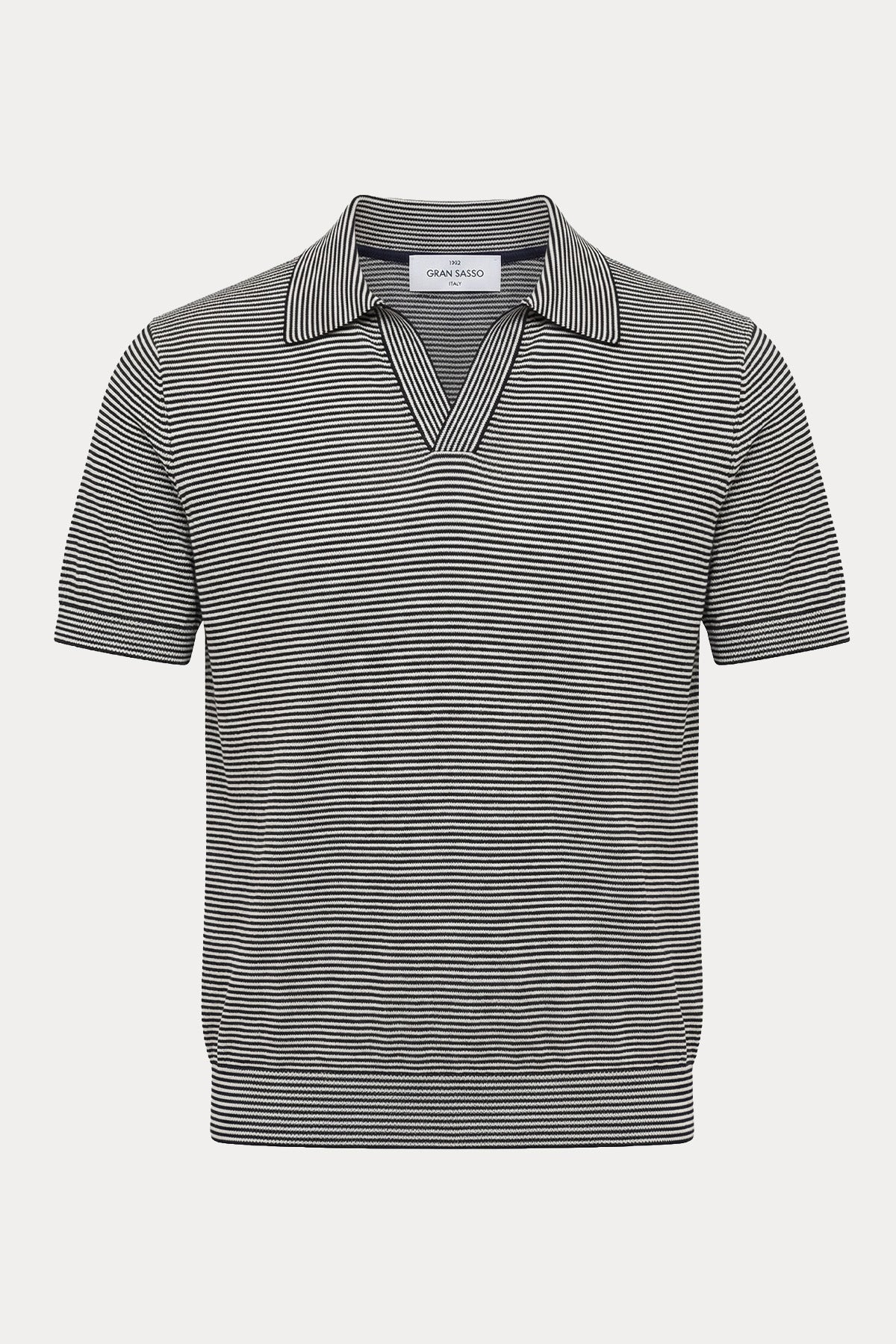Gran Sasso Mikro Çizgili Polo Yaka İnce Örgü Triko