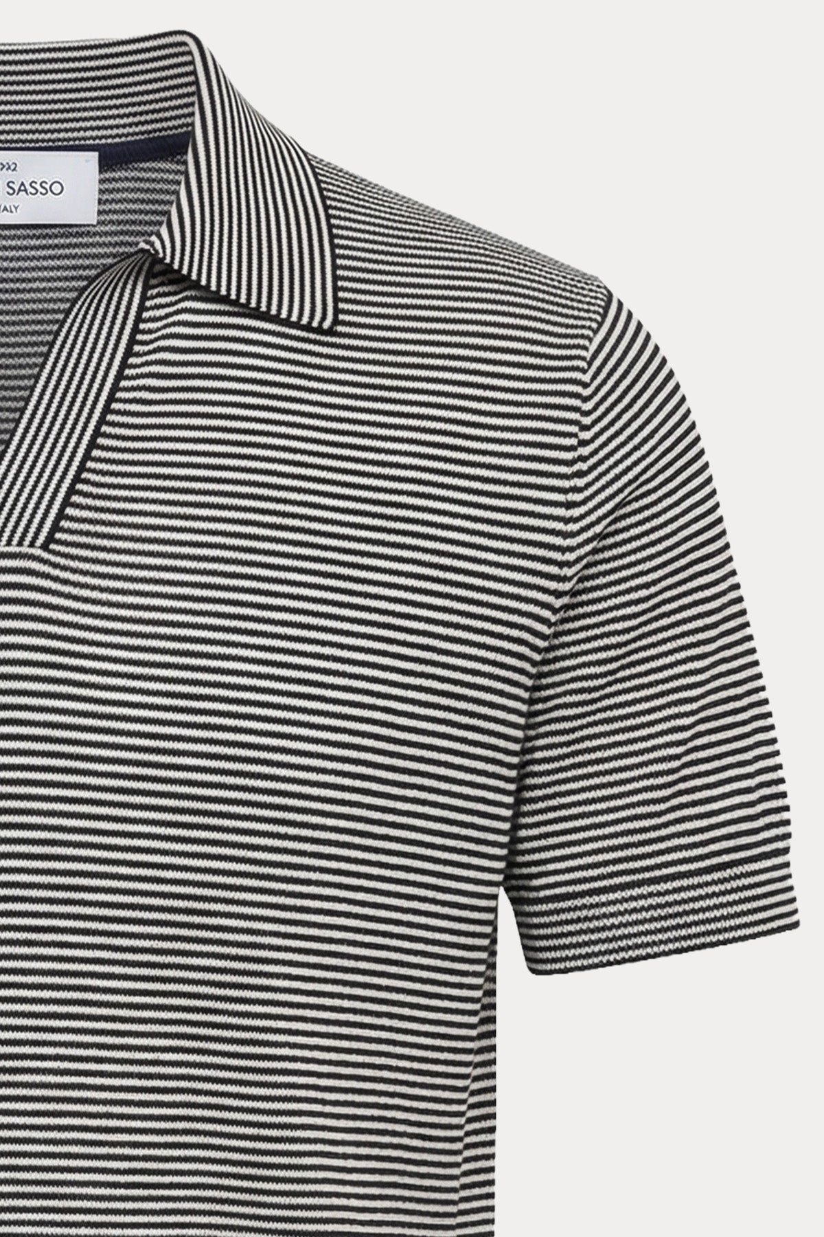 Gran Sasso Mikro Çizgili Polo Yaka İnce Örgü Triko