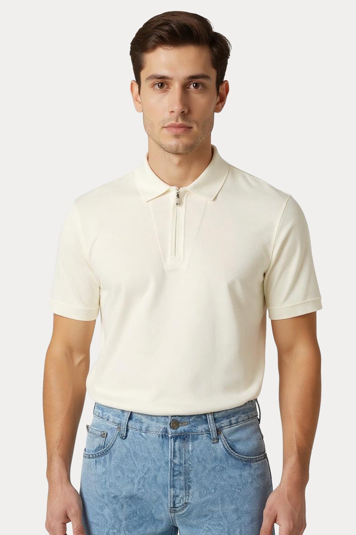 Gran Sasso Fermuarlı Polo Yaka İpek T-shirt