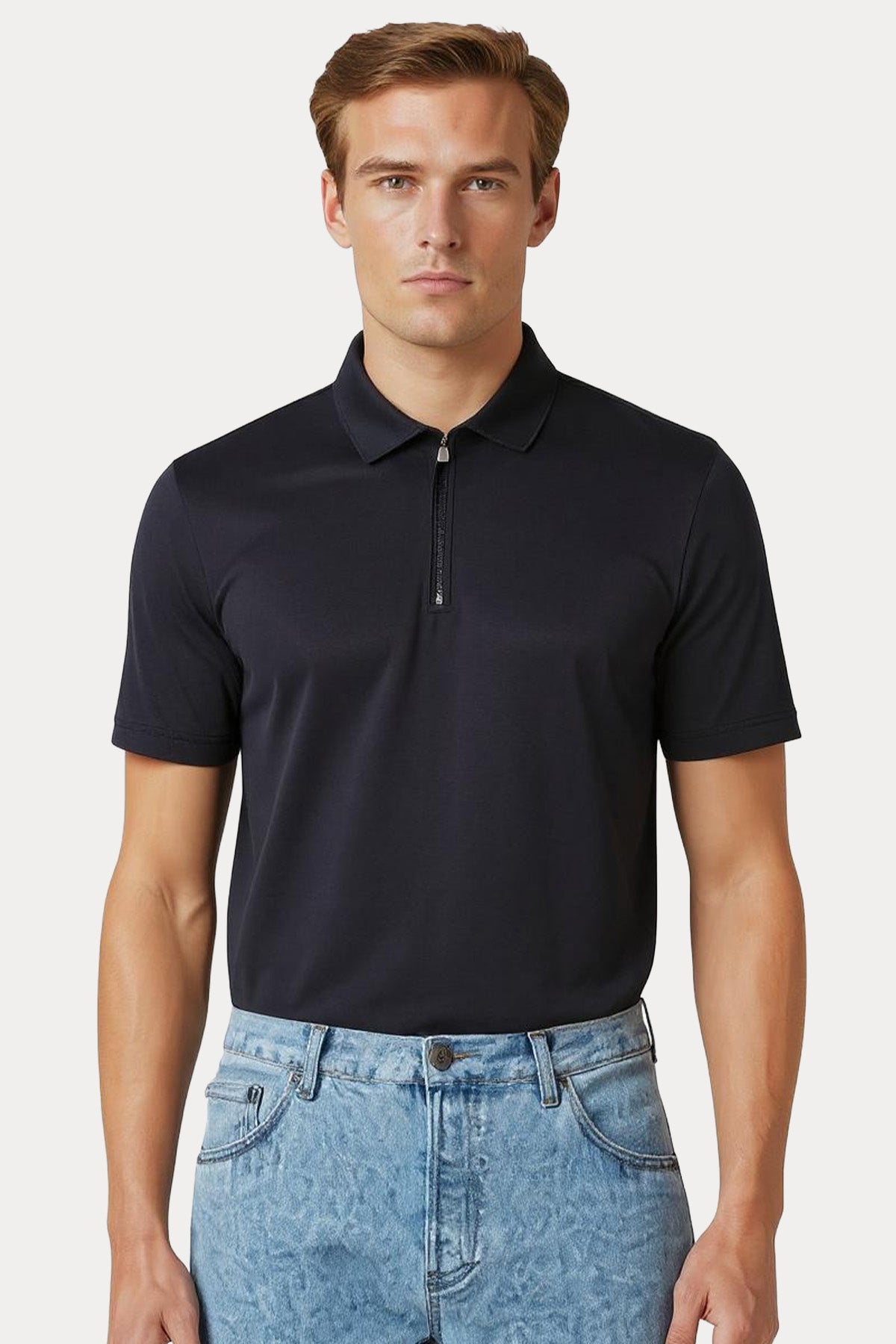 Gran Sasso Fermuarlı Polo Yaka İpek T-shirt
