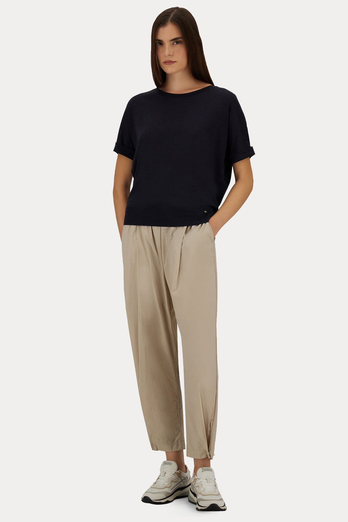 Herno Relaxed Fit Beli Lastikli Streç Pantolon-Pantolon-Libas