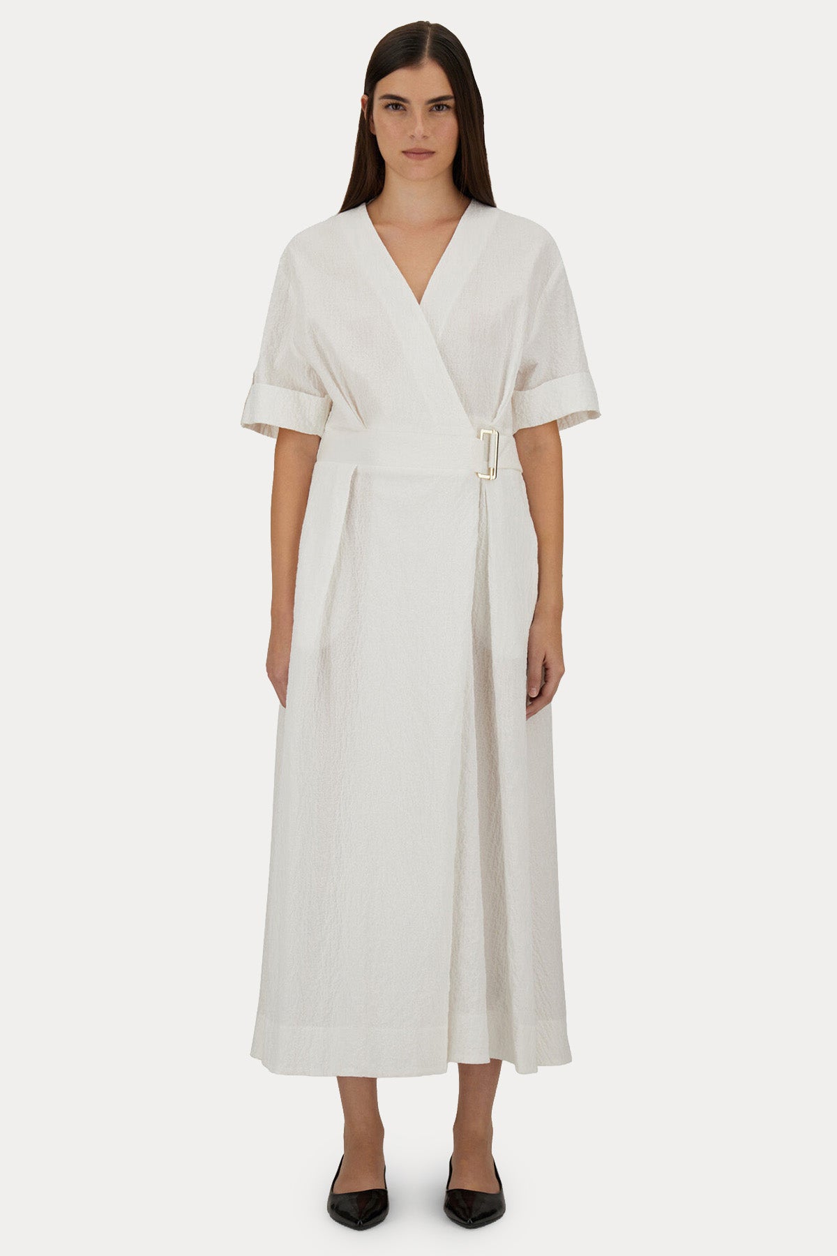 Herno Regular Fit Gofre Kumaş Kemerli Midi Elbise-Elbise-Libas