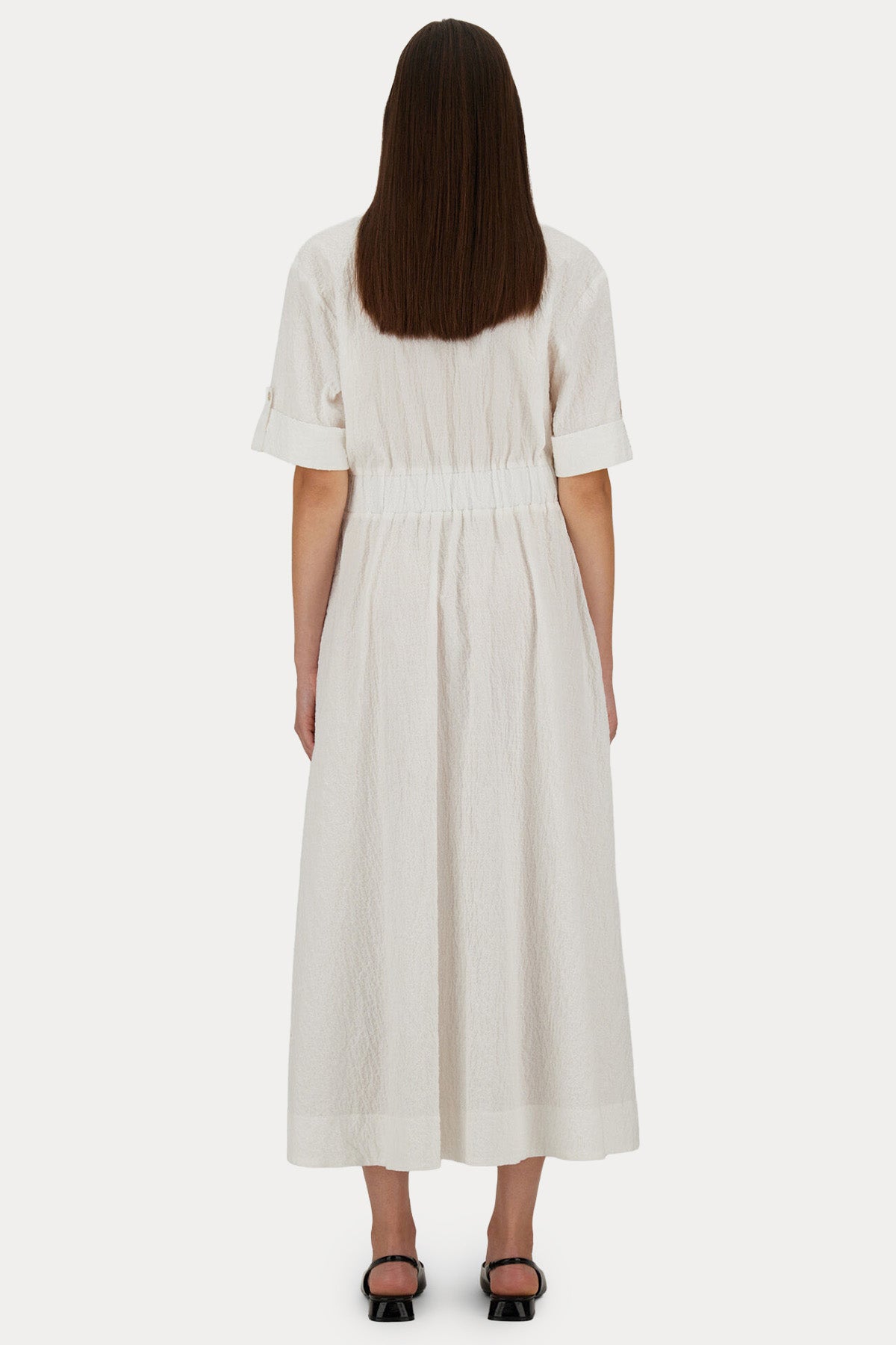Herno Regular Fit Gofre Kumaş Kemerli Midi Elbise-Elbise-Libas