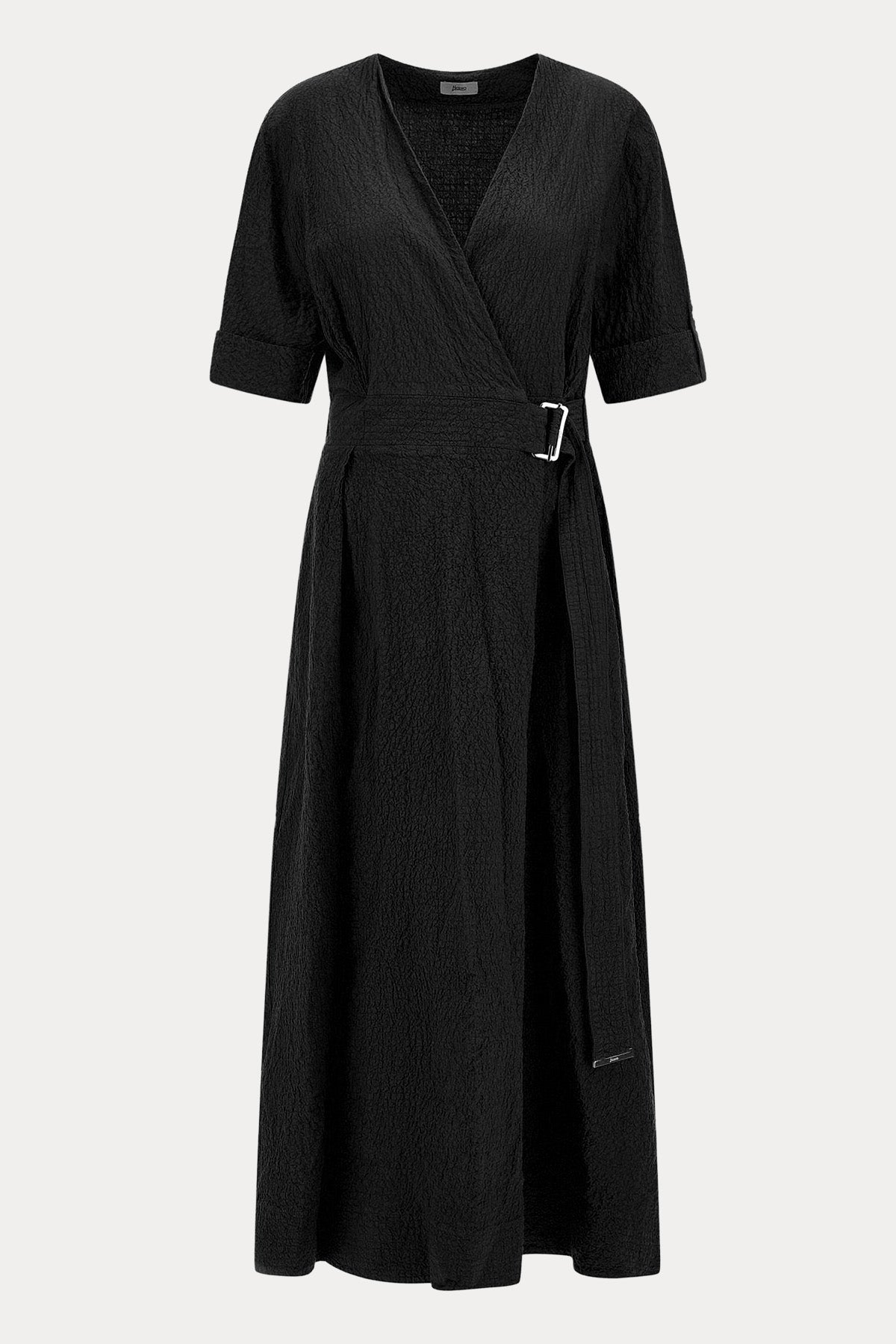 Herno Regular Fit Gofre Kumaş Kemerli Midi Elbise