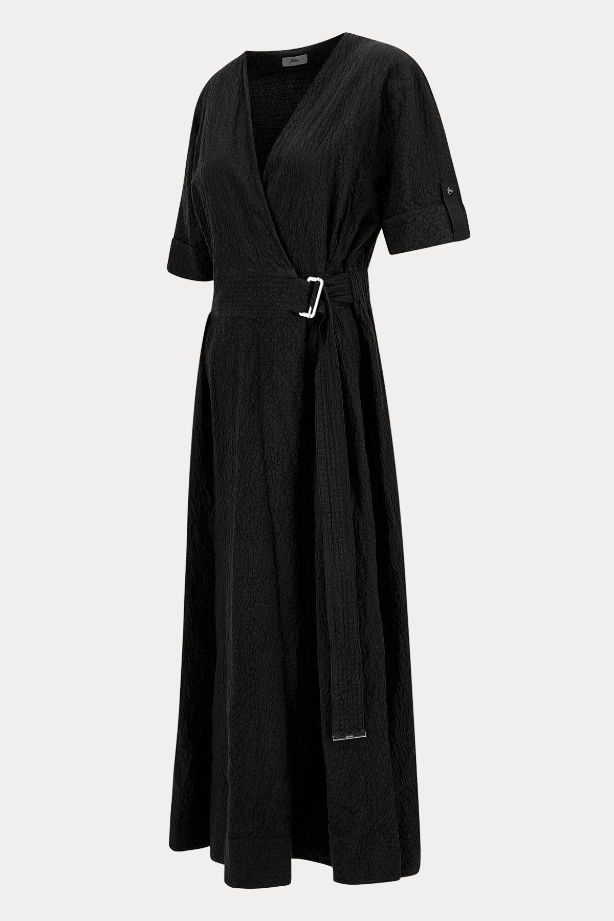 Herno Regular Fit Gofre Kumaş Kemerli Midi Elbise