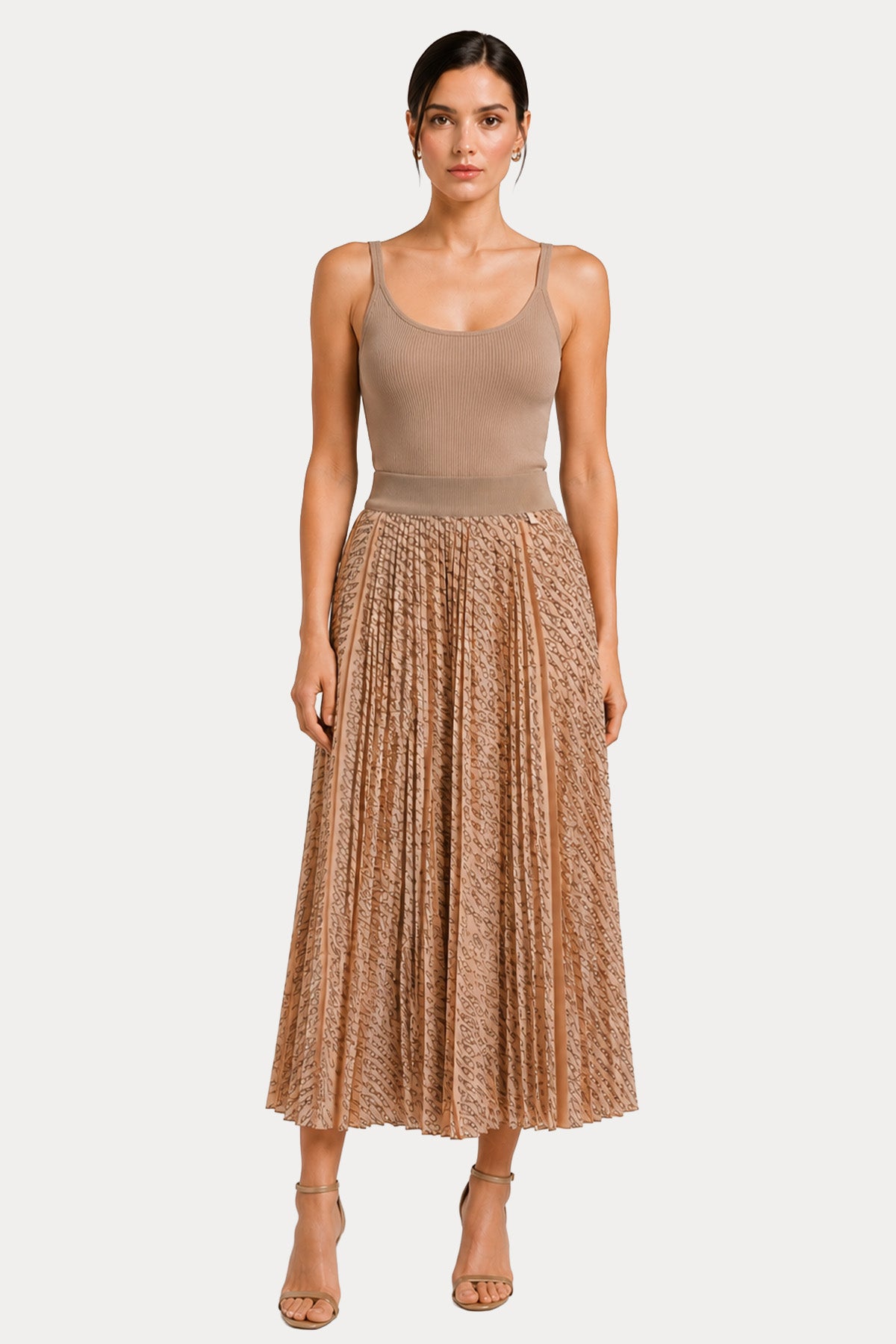 Herno Desenli Beli Lastikli Midi Etek