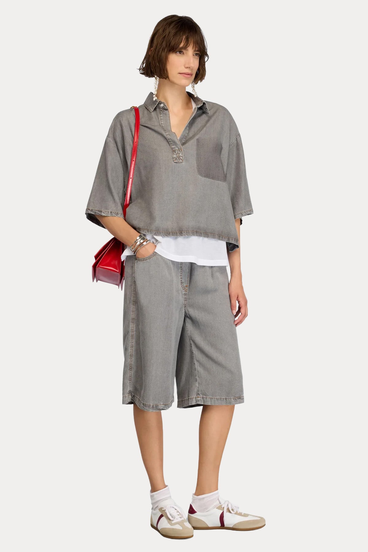 Semicouture Relaxed Fit Polo Yaka Cep Detaylı T-shirt-T-shirt-Libas