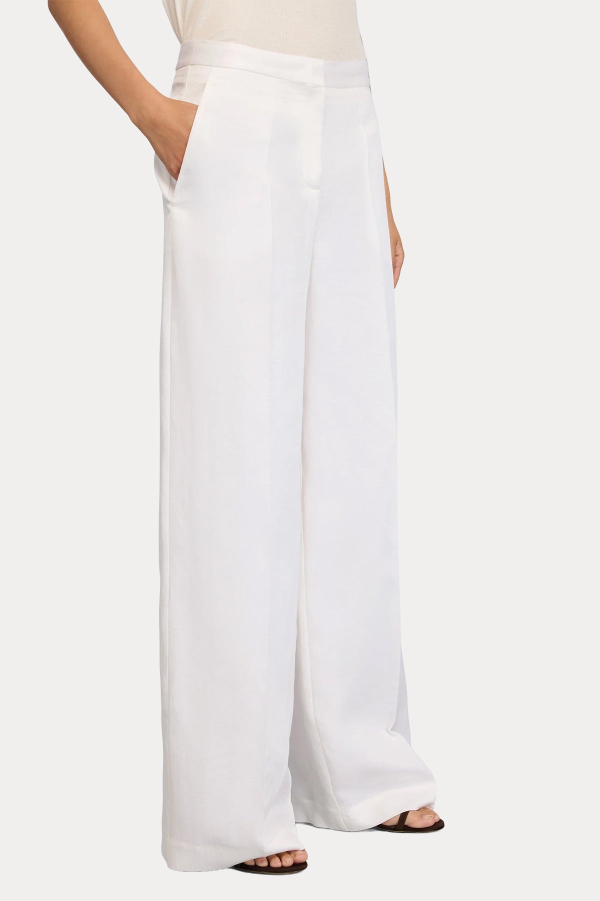Semicouture Wide Leg Yandan Cepli Keten Pantolon-Pantolon-Libas