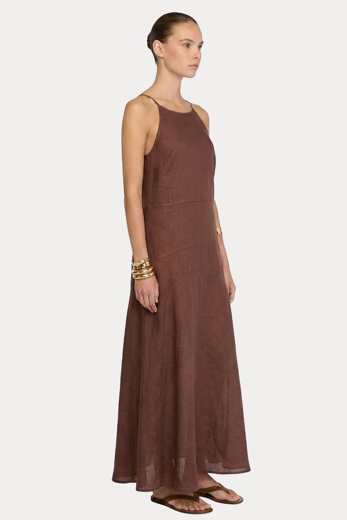 Semicouture Regular Fit Maxi Keten Elbise-Elbise-Libas