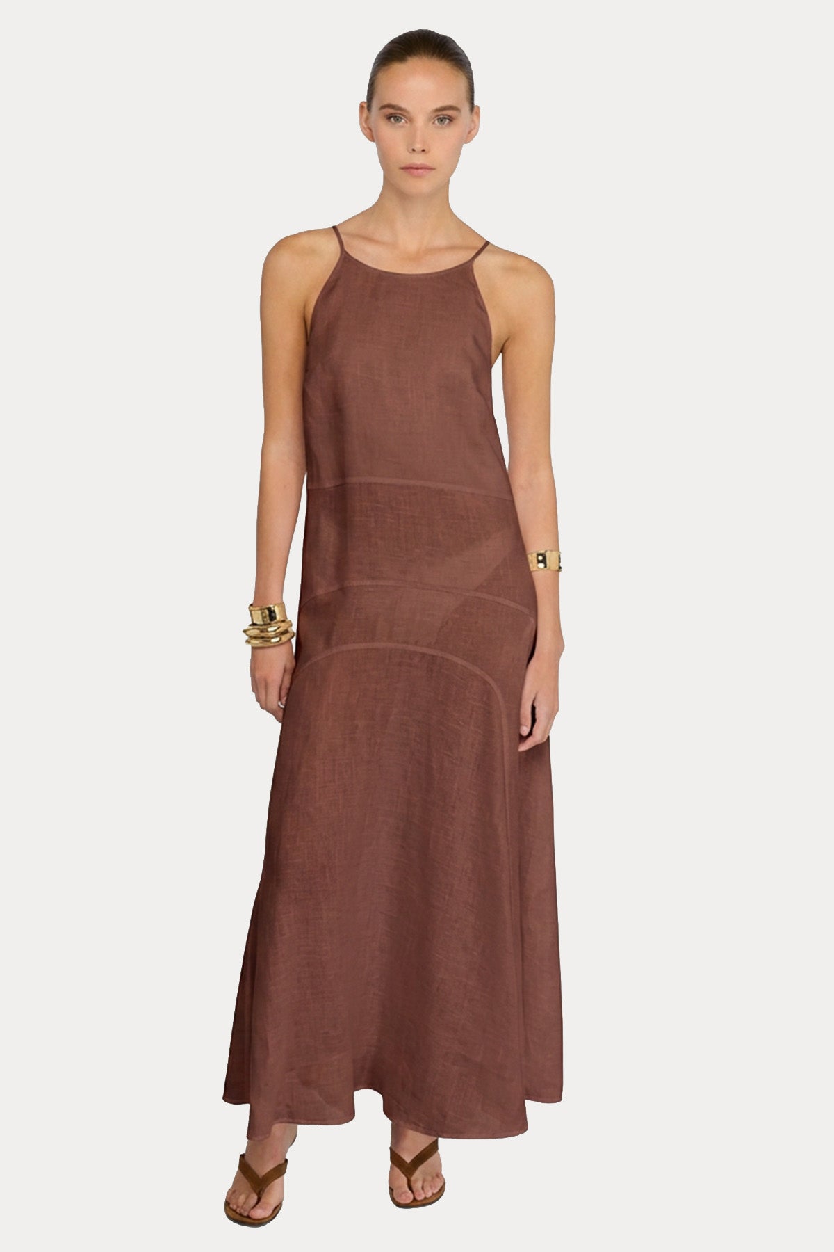Semicouture Regular Fit Maxi Keten Elbise-Elbise-Libas
