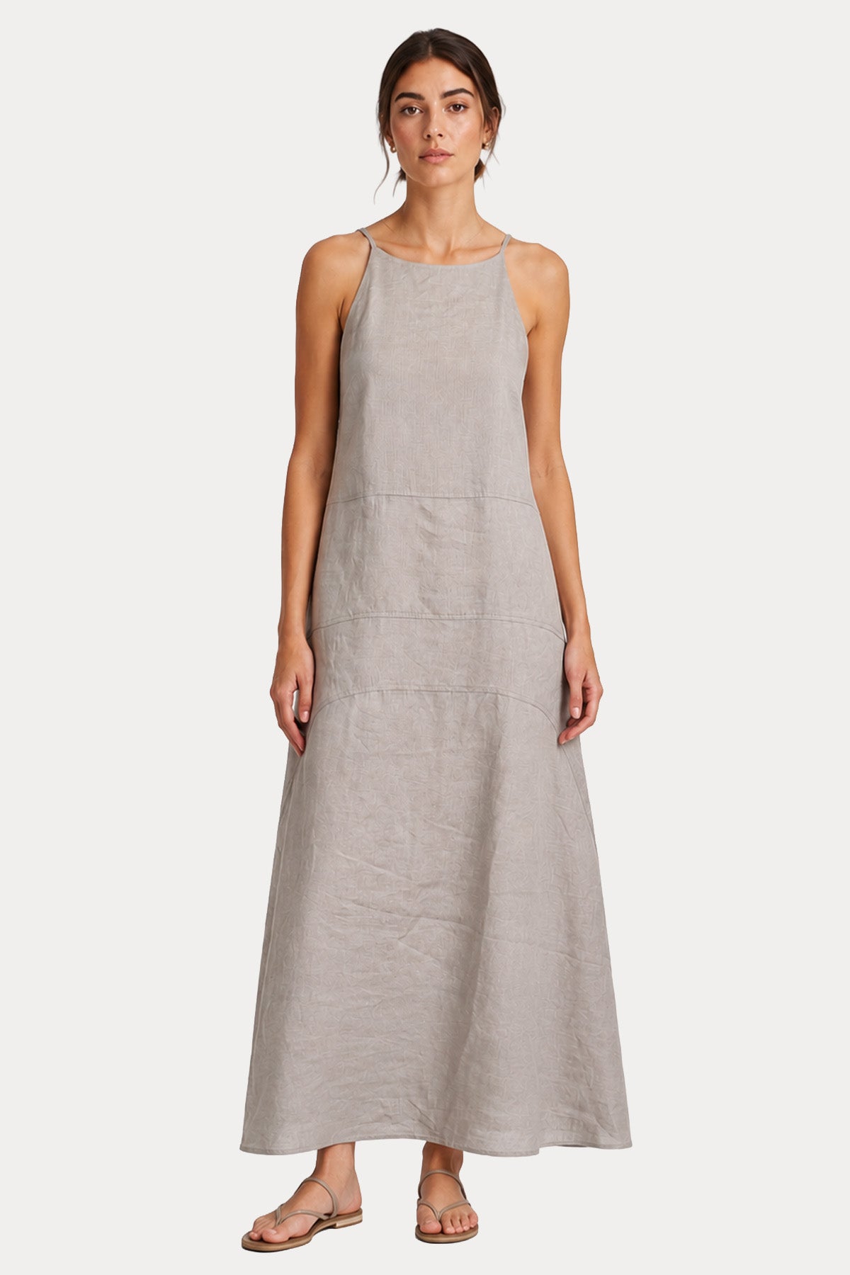 Semicouture Halter Yaka Maxi Keten Elbise