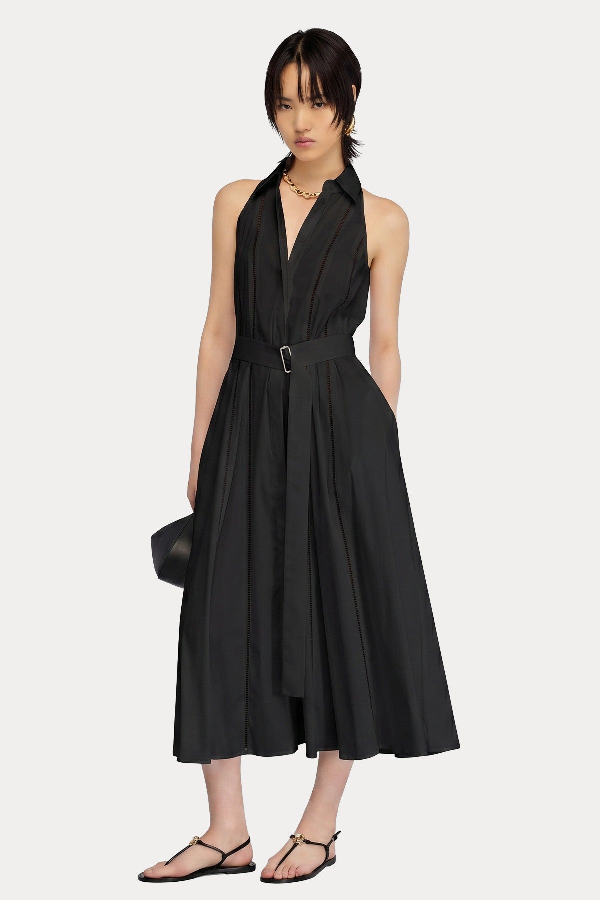 Semicouture Regular Fit Kemerli Midi Poplin Elbise-Elbise-Libas