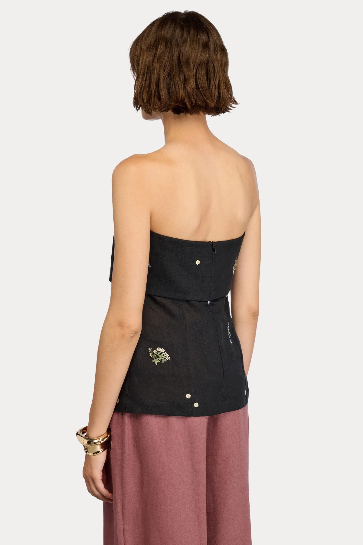 Semicouture Slim Fit Straplez Keten Bandeau Bluz-Bluz-Libas