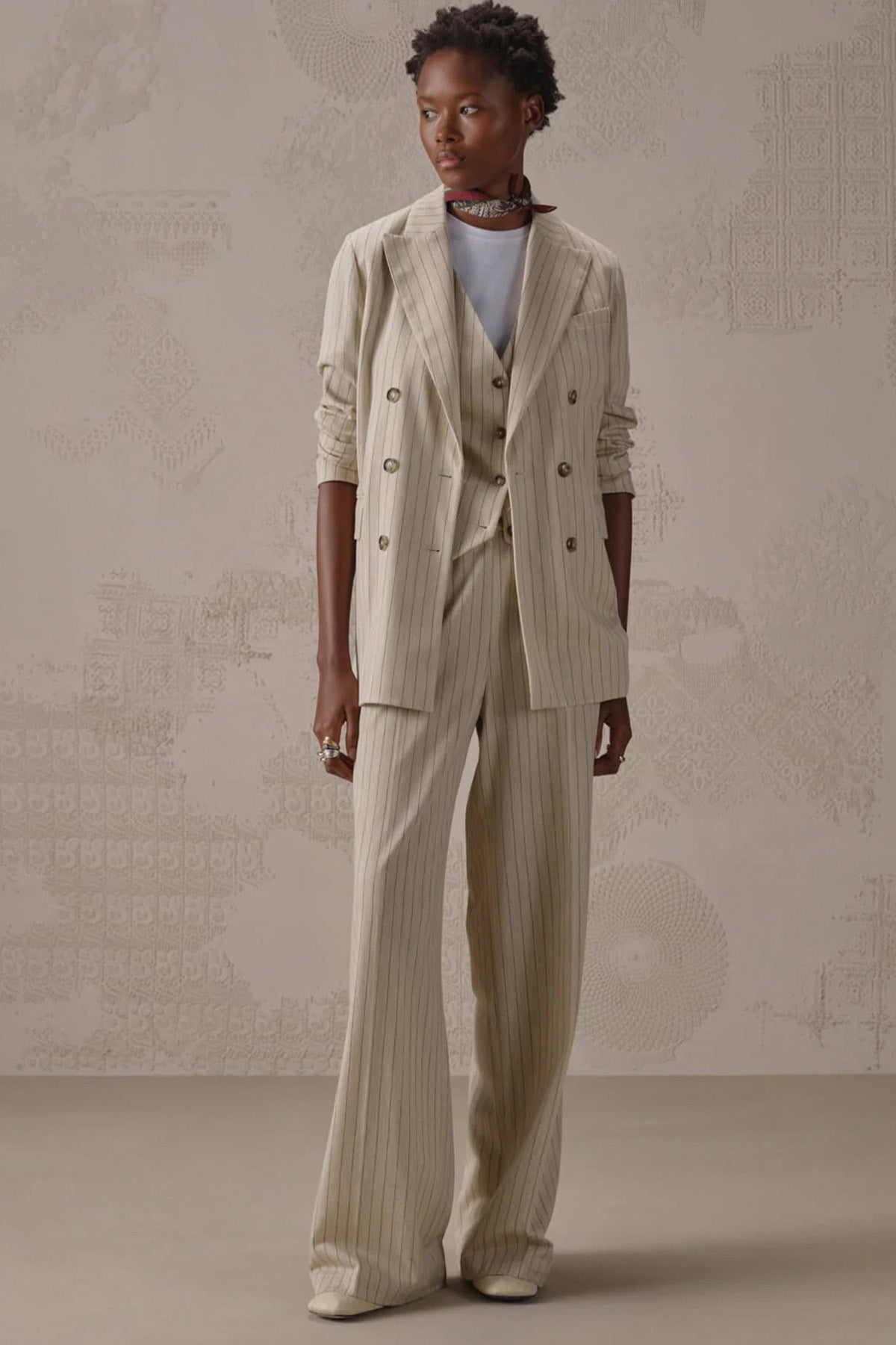 Circolo 1901 Relaxed Fit Çizgili Streç Yelek Pantolon Set