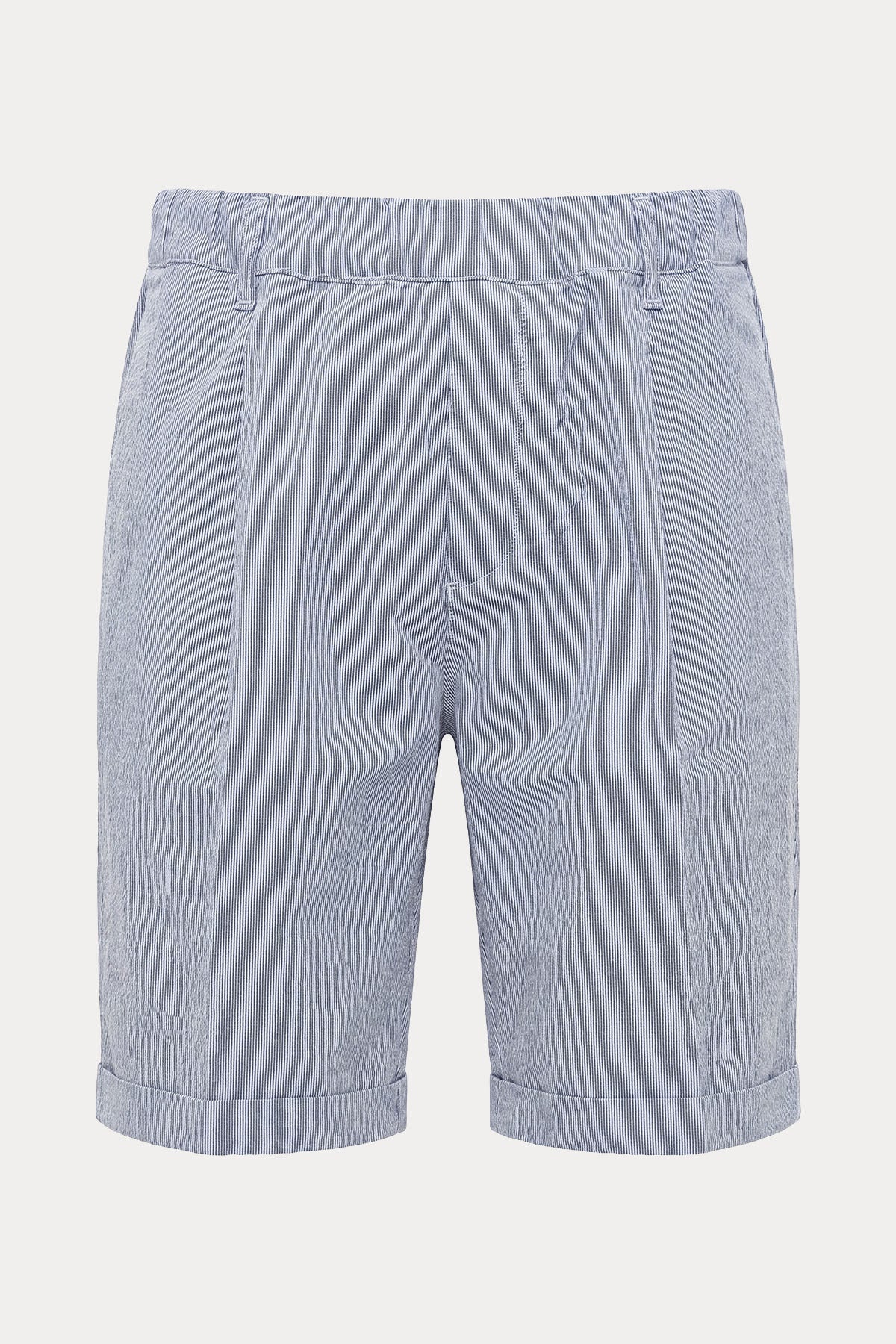 40 Weft Mike Easy Fit Beli Lastikli Çizgili Gofre Kumaş Şort-Şort-Libas