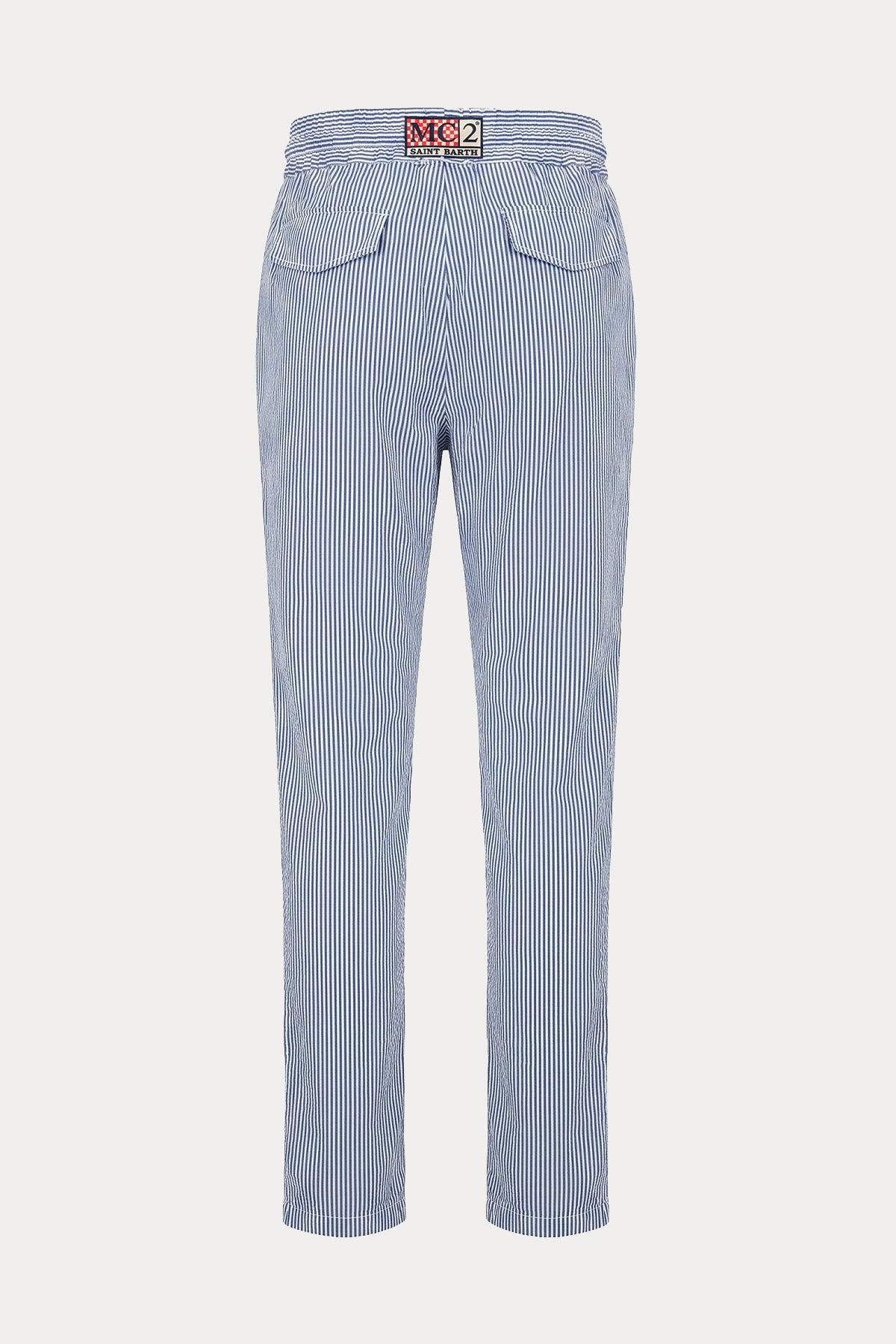 Saint Barth Regular Fit Beli Lastikli Çizgili Keten Pantolon