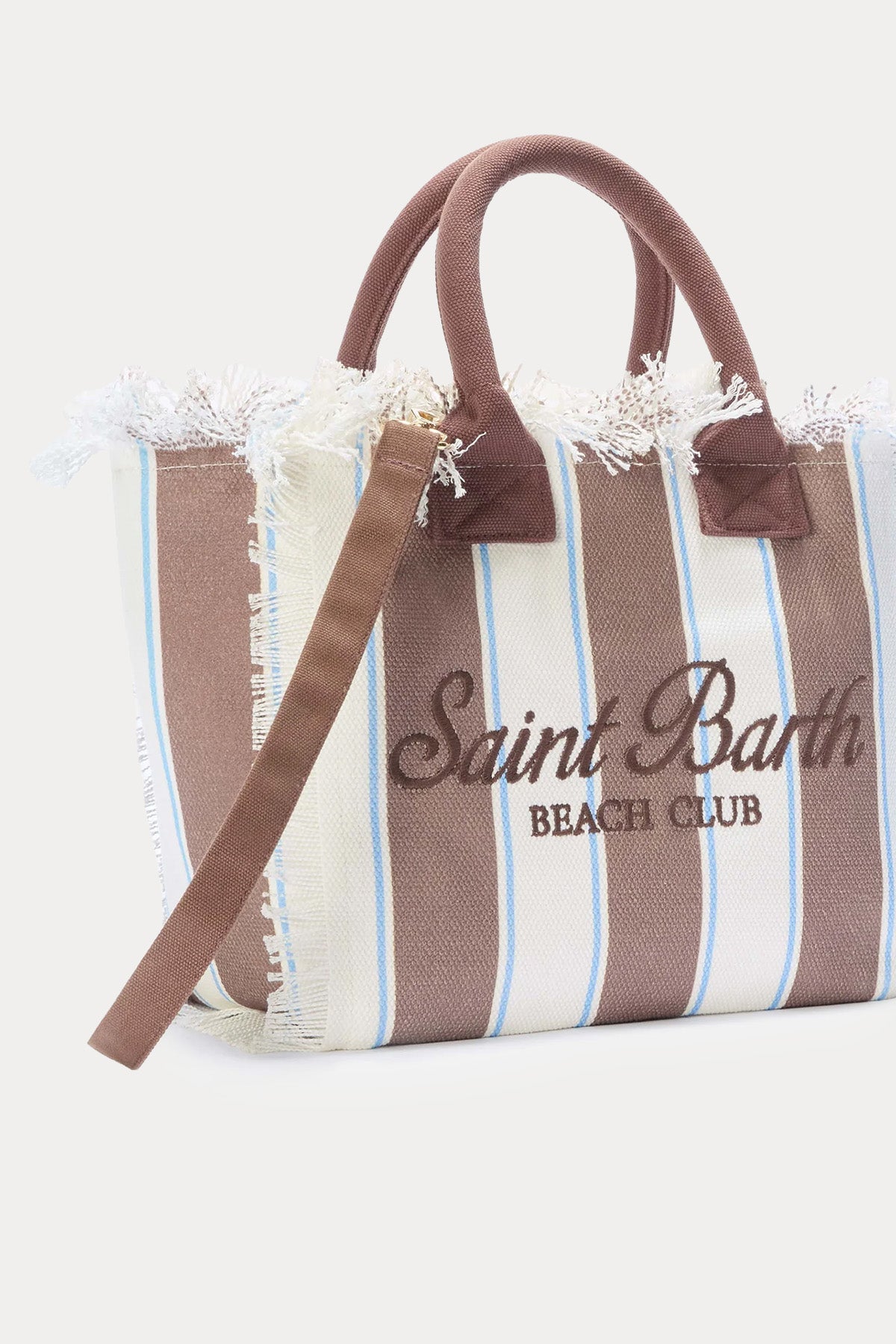 Saint Barth Medium Çizgili Logolu Kanvas Çanta-Çanta-Libas