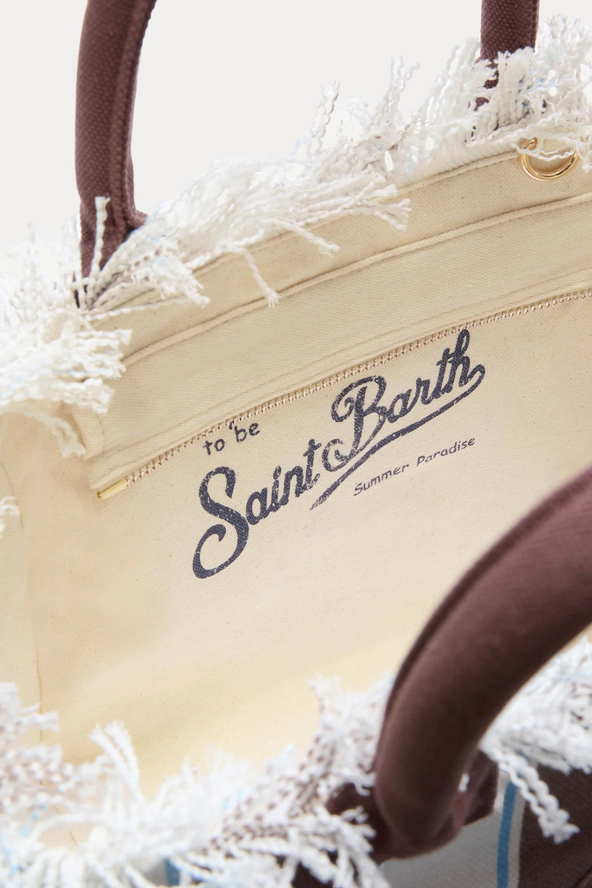 Saint Barth Medium Çizgili Logolu Kanvas Çanta-Çanta-Libas
