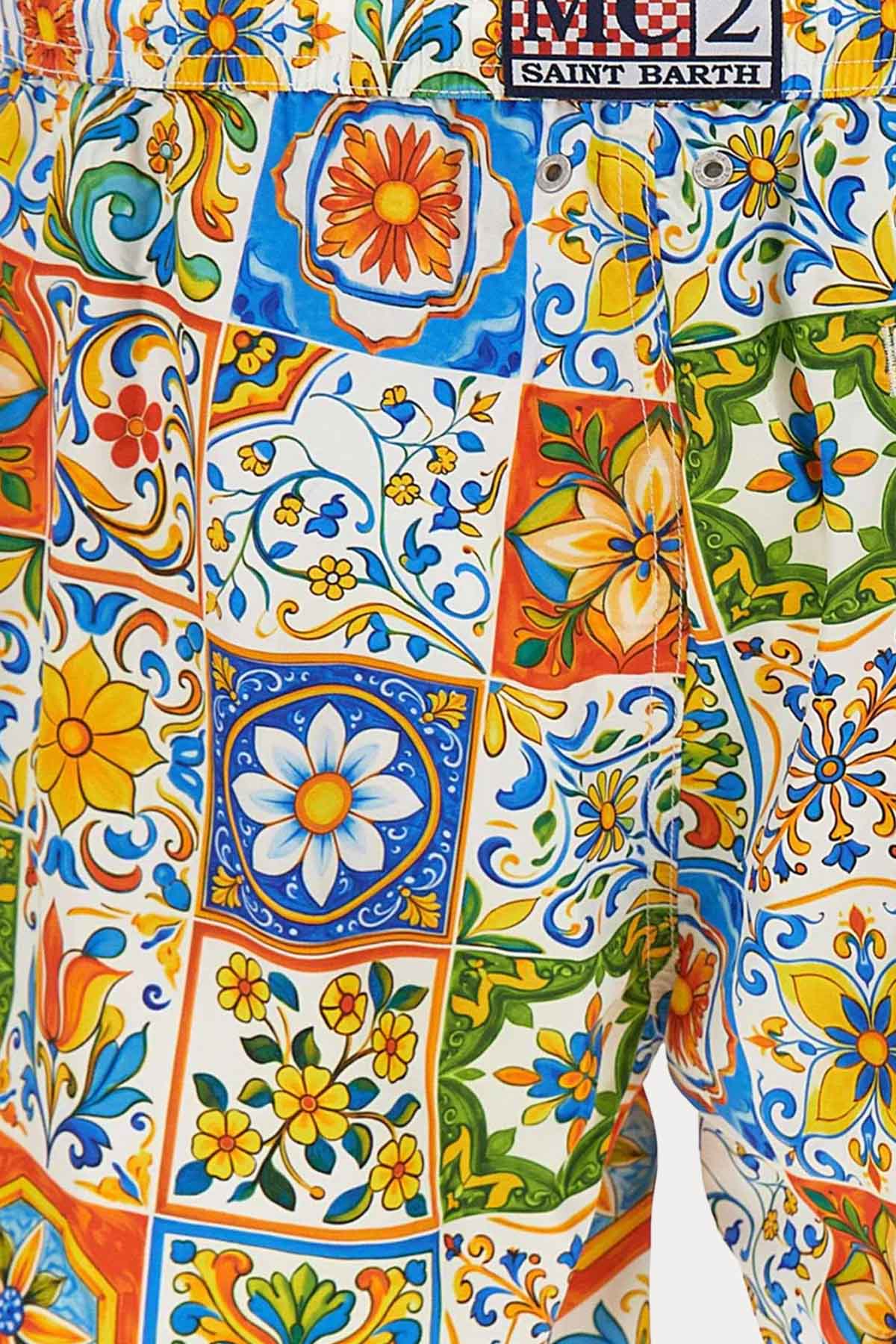 Saint Barth Beli Lastikli Mojolika Desenli Şort Mayo