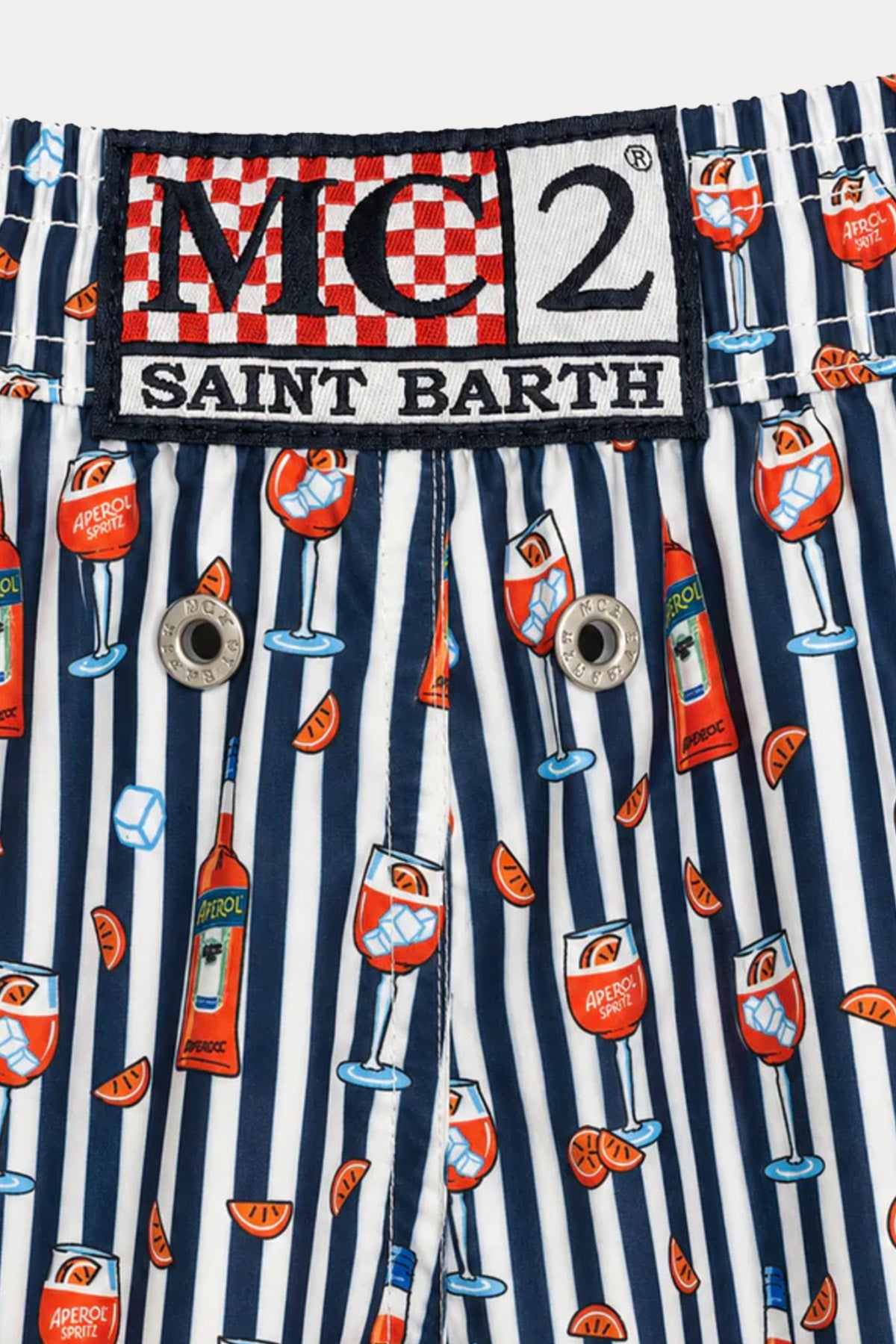 Saint Barth Beli Lastikli İçecek Temalı Çizgili Şort Mayo
