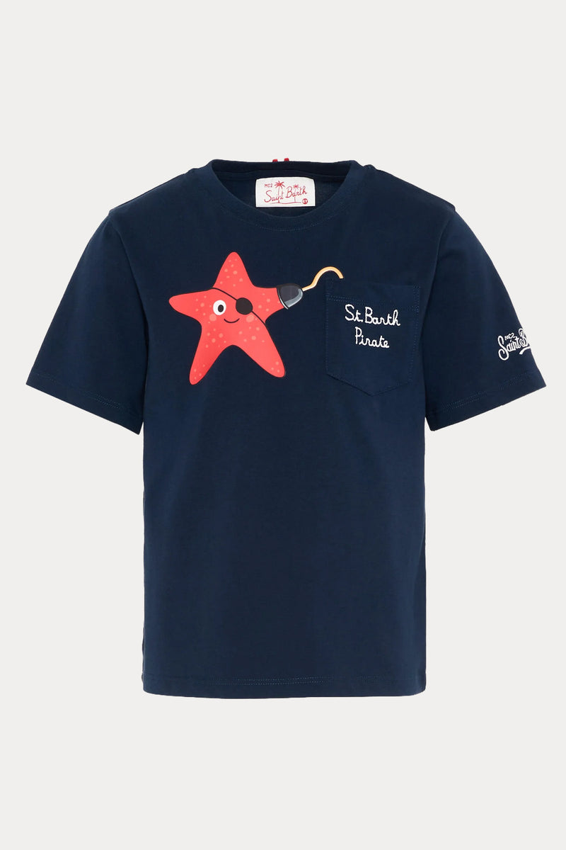 Saint Barth 6 Yaş Erkek Çocuk Deniz Yıldızı Temalı Logo Cepli T-shirt