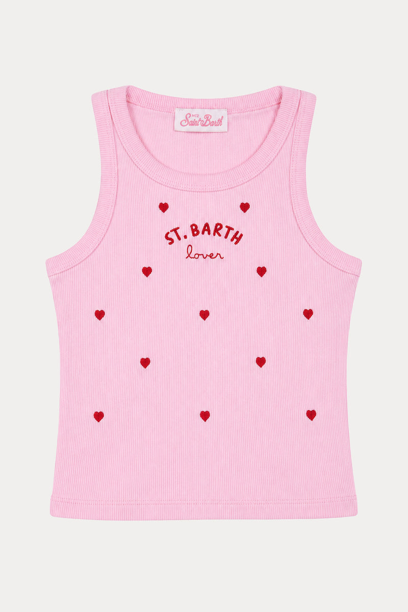 Saint Barth 4-8 Yaş Kız Çocuk Slim Fit Kalp Temalı Logolu Streç T-shirt