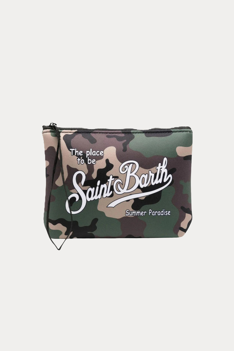 Saint Barth Mini Kamuflaj Desen Logolu Clutch Çanta