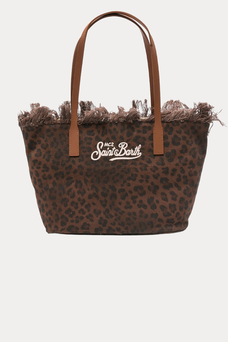 Saint Barth Large Leopar Desen Logolu Kanvas Çanta