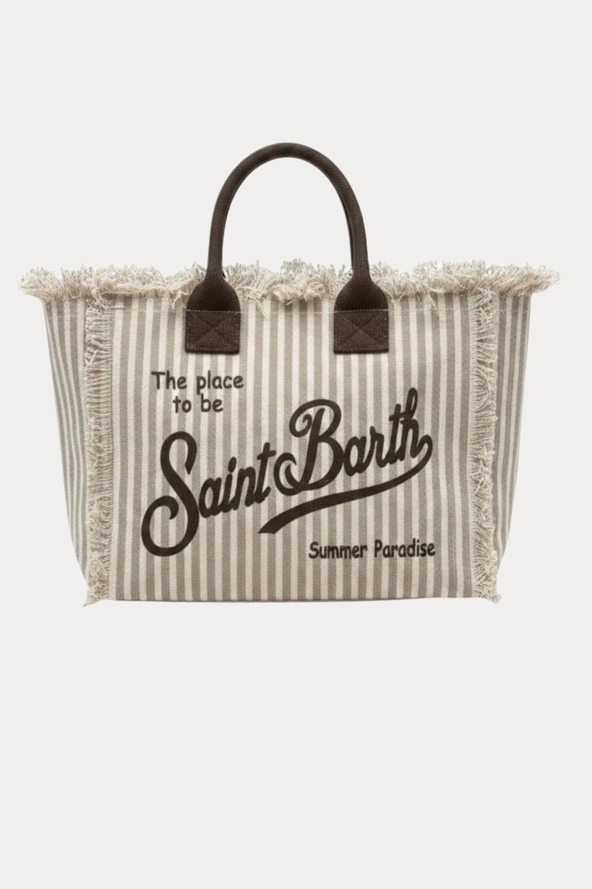 Saint Barth Medium Çizgili Logolu Kanvas Çanta