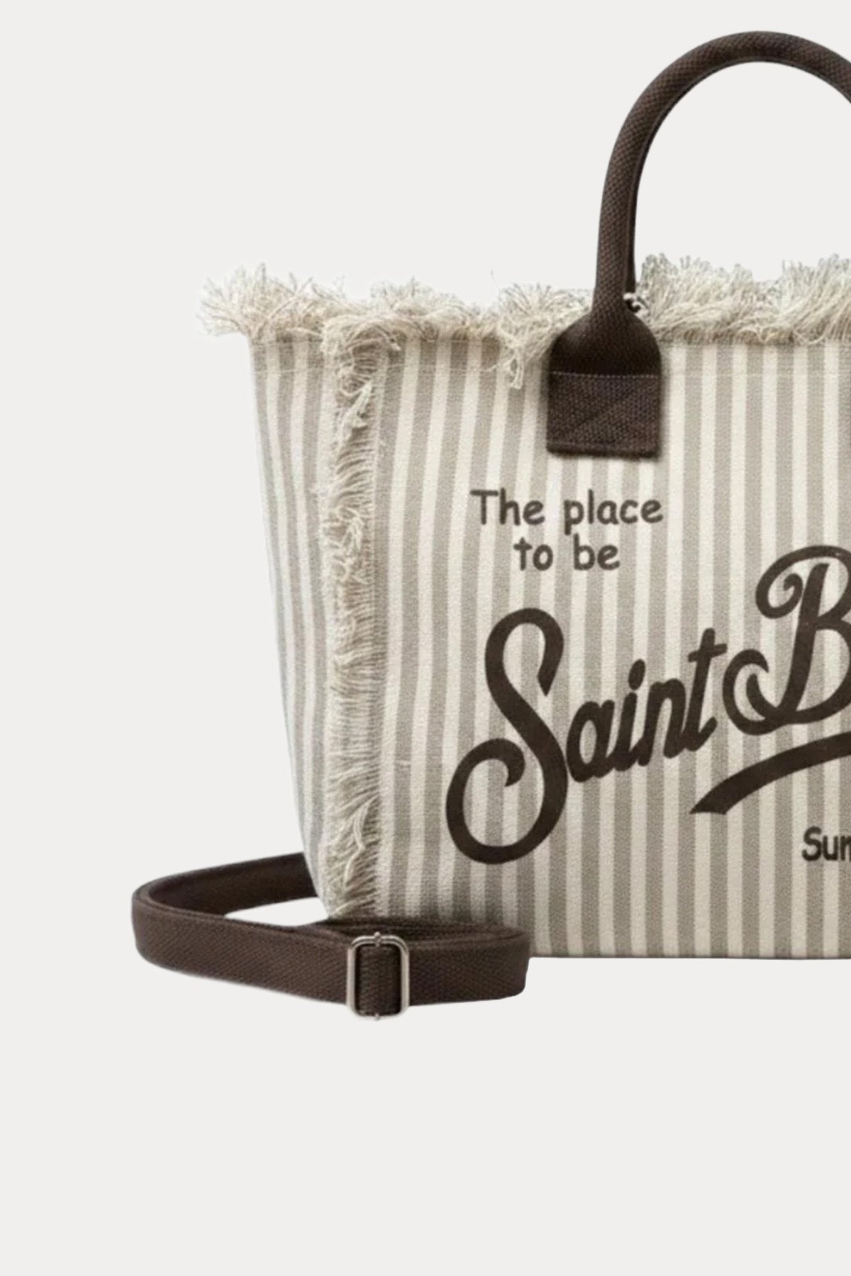 Saint Barth Medium Çizgili Logolu Kanvas Çanta