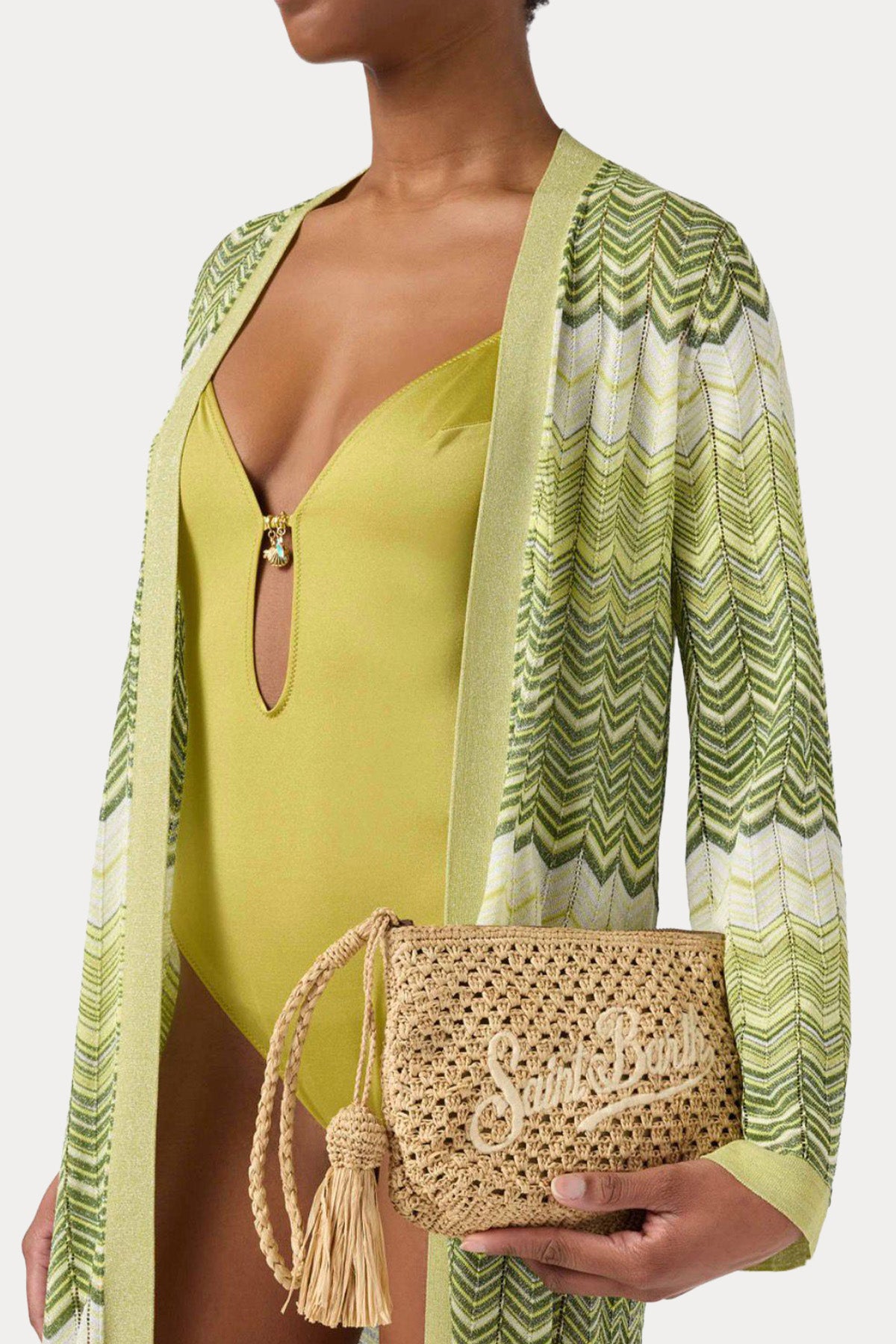 Saint Barth Mini Logolu Hasır Örgü Clutch Çanta