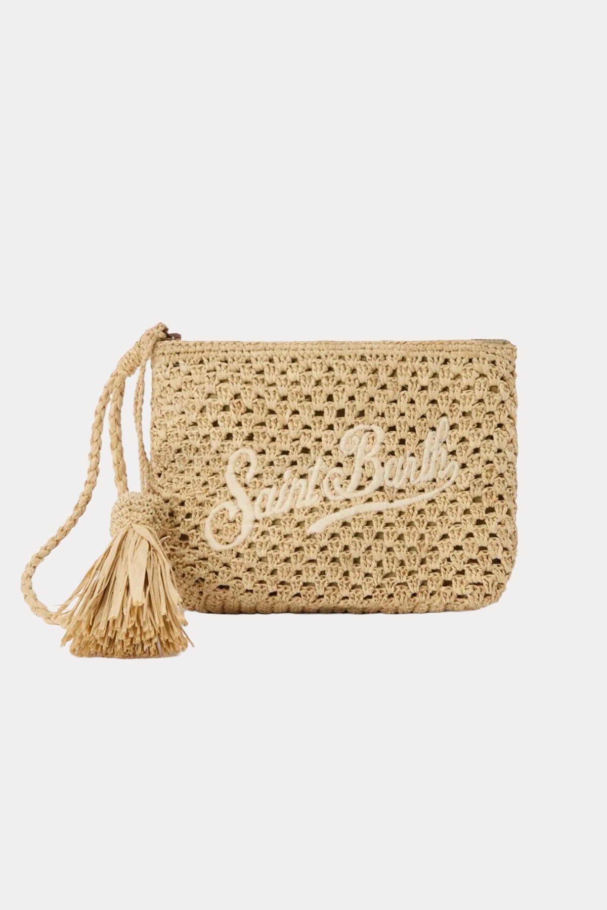 Saint Barth Mini Logolu Hasır Örgü Clutch Çanta
