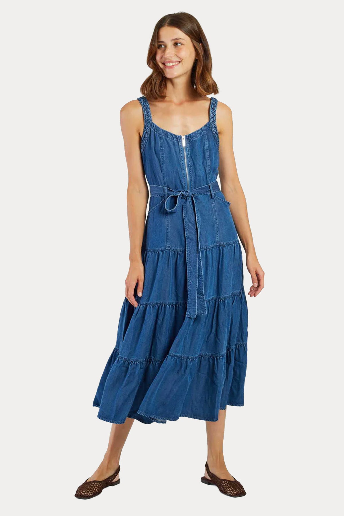 Rene Derhy Gilly Kemerli Denim Midi Elbise-Elbise-Libas