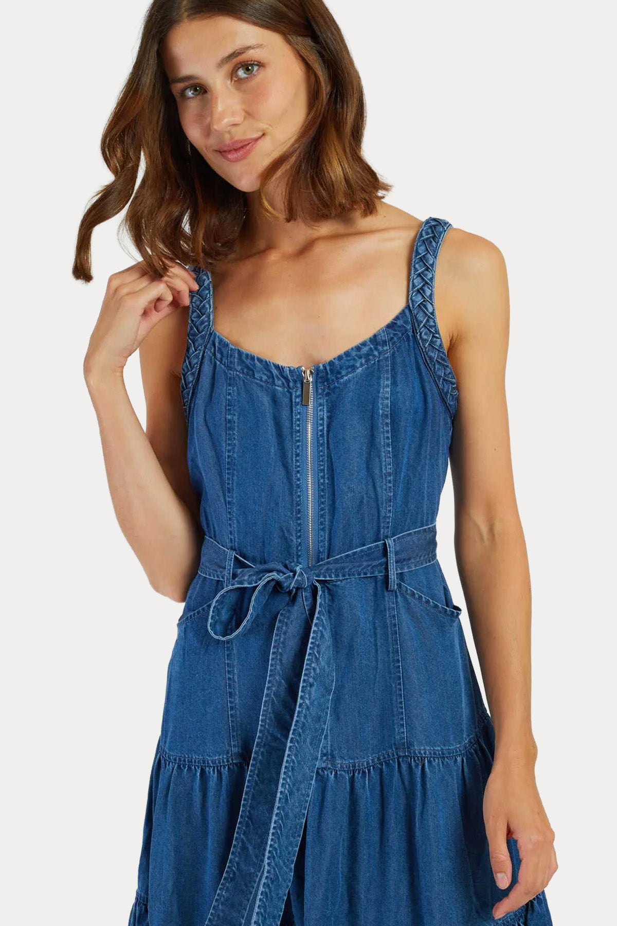 Rene Derhy Gilly Kemerli Denim Midi Elbise-Elbise-Libas