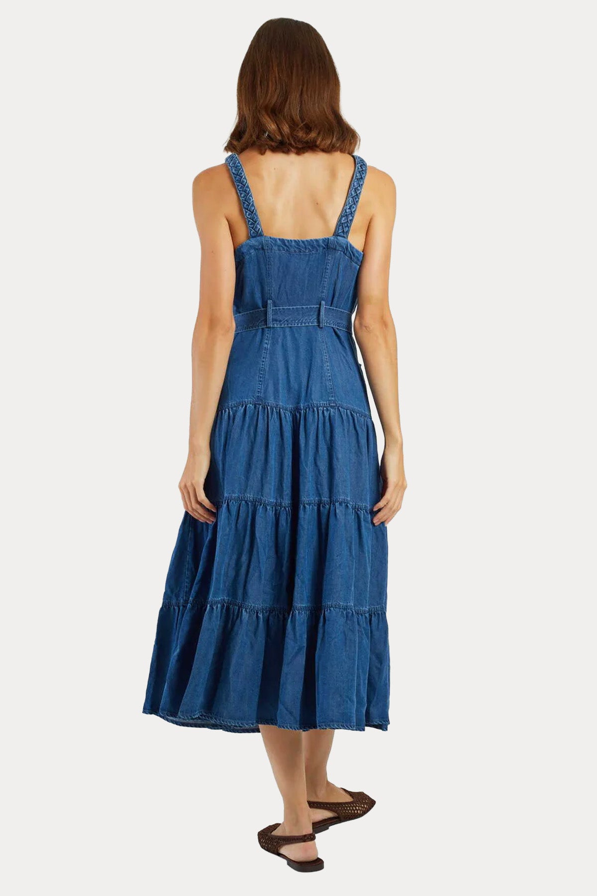 Rene Derhy Gilly Kemerli Denim Midi Elbise-Elbise-Libas