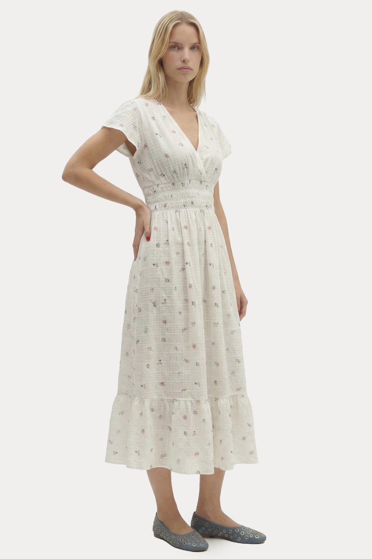 Berenice Regular Fit Jakar Çiçek Desenli Midi Elbise