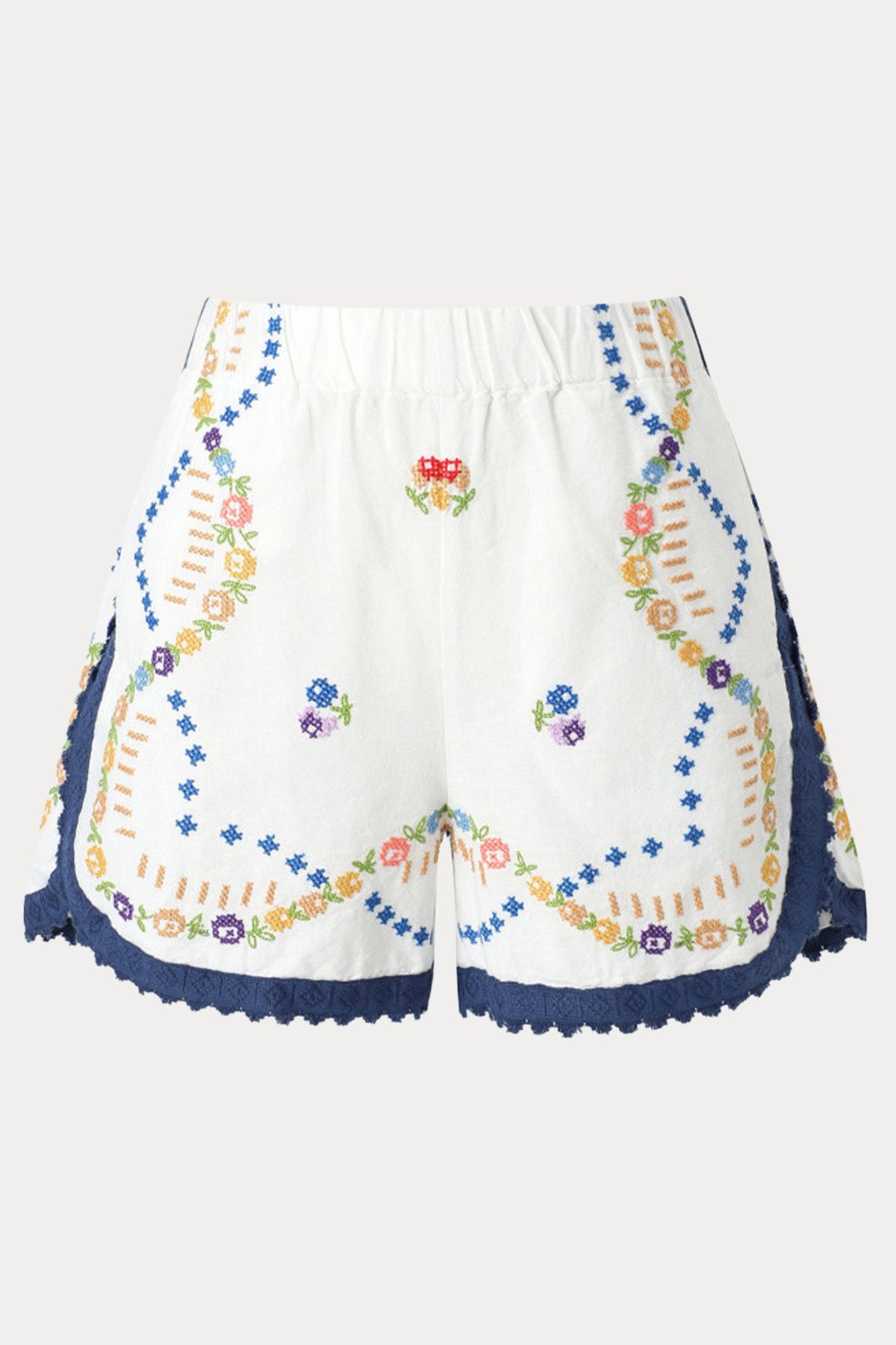 Berenice Regular Fit Nakış Desenli Keten Şort
