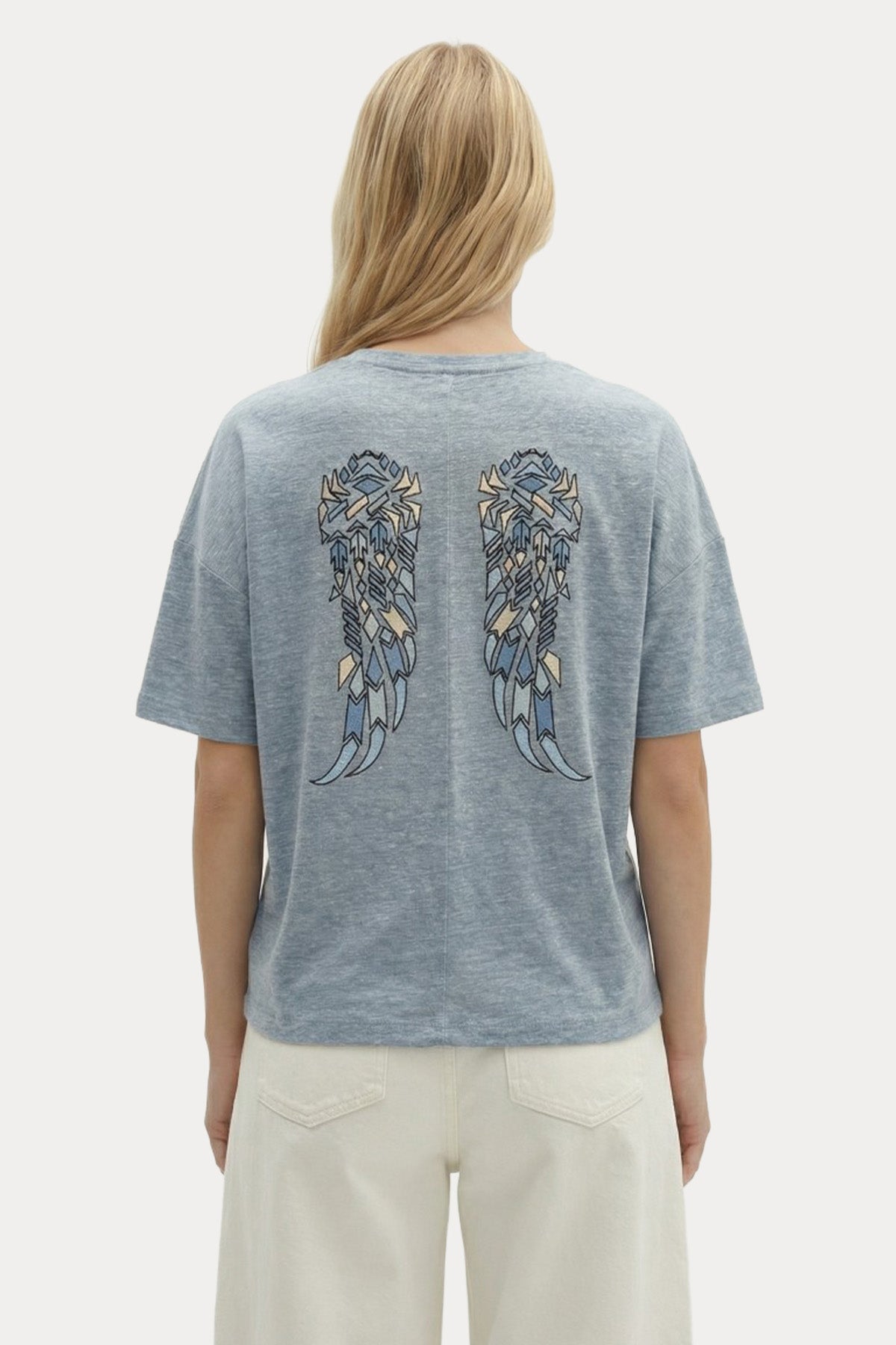 Berenice Comfort Fit Kanat Desenli Keten T-shirt