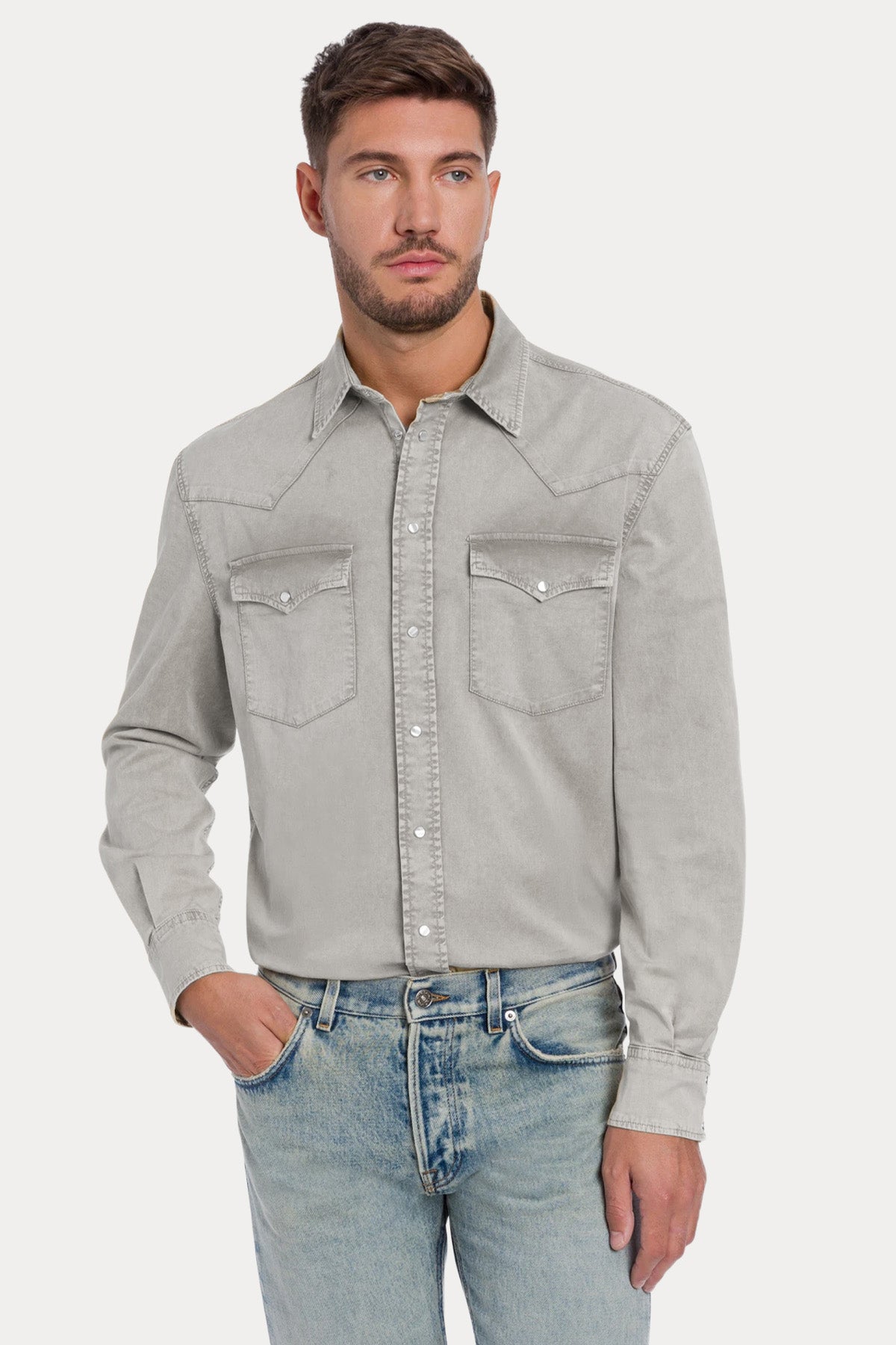 Dondup Regular Fit Yıkamalı Streç Denim Gömlek-Gömlek-Libas