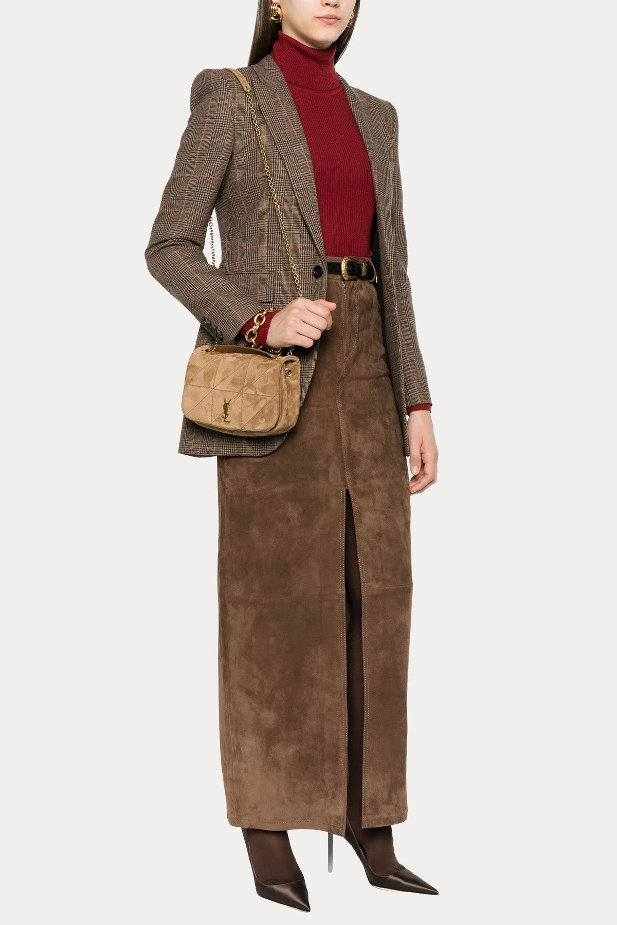 Saint Laurent Logolu Süet Small Omuz Çantası