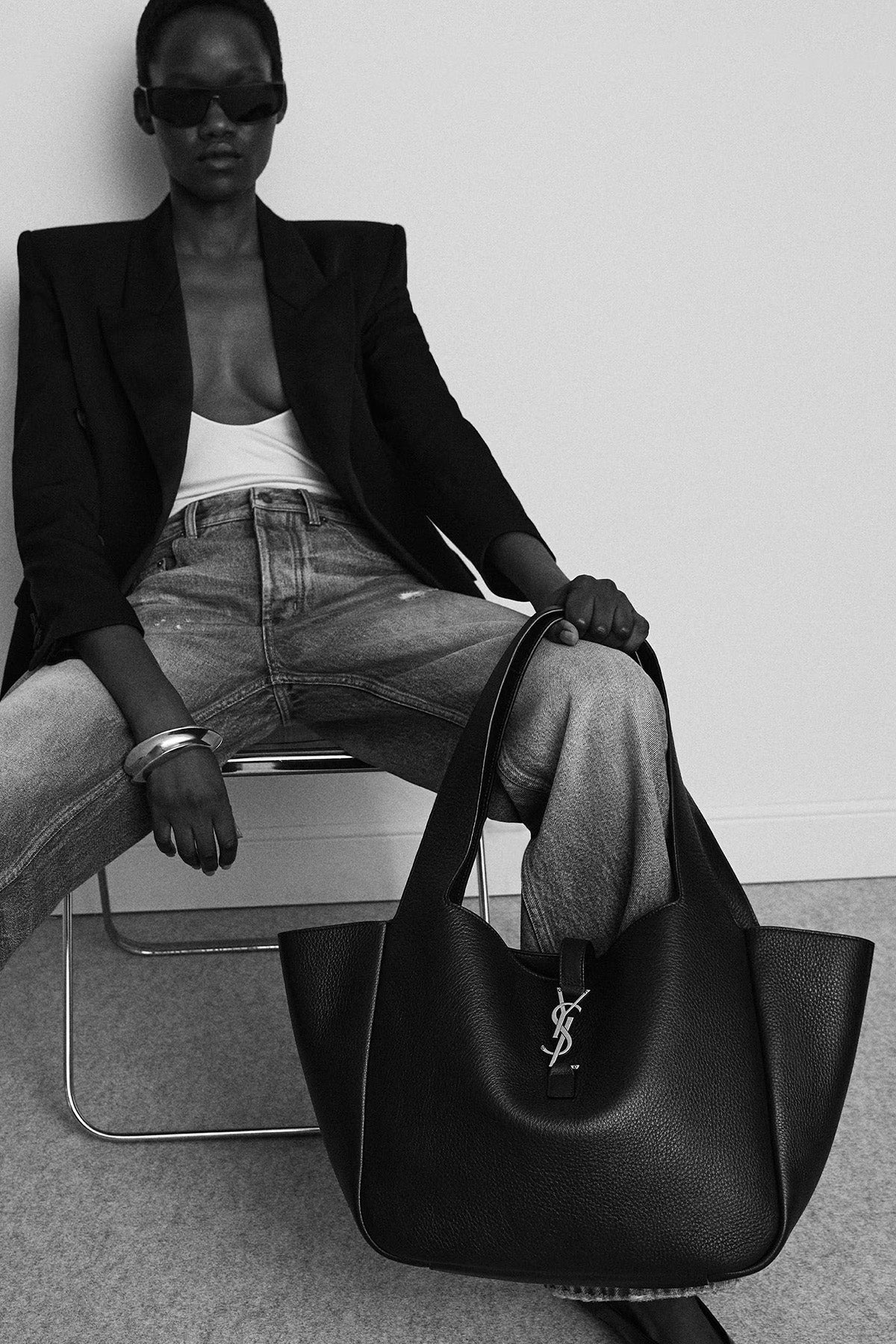 Saint Laurent Logolu Large Deri Omuz Çantası-Çanta-Libas