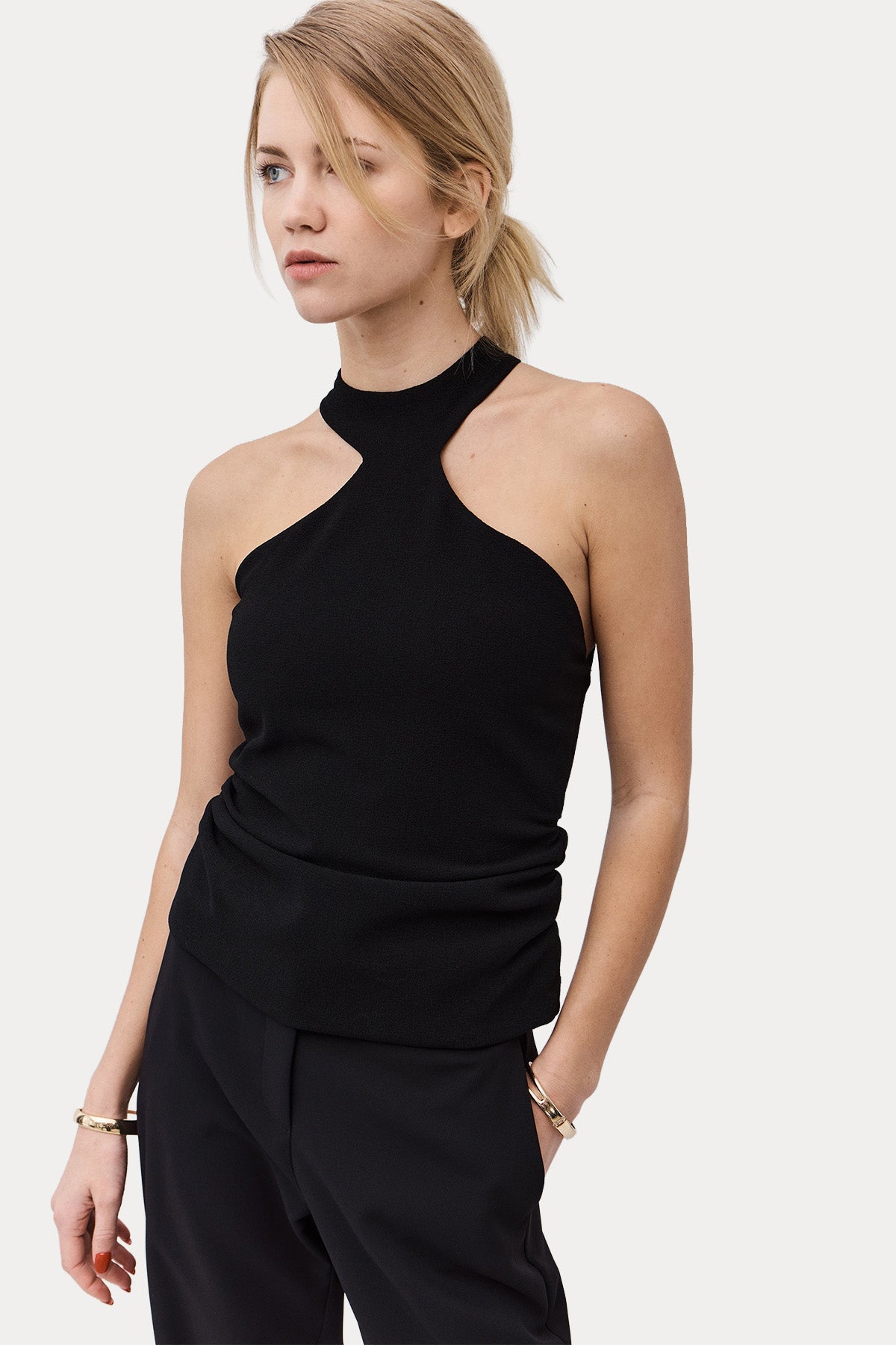 Bsb Halter Yaka Drapeli Bluz